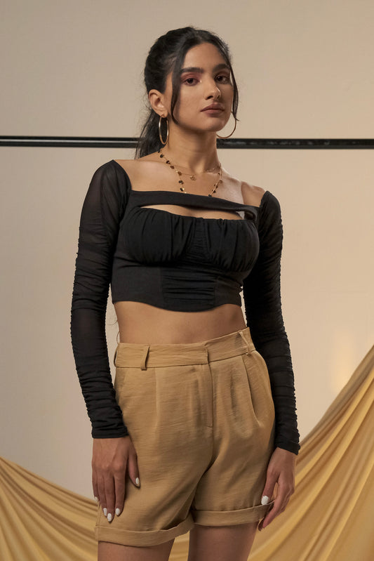 Black Puff Sleeve Corset Top