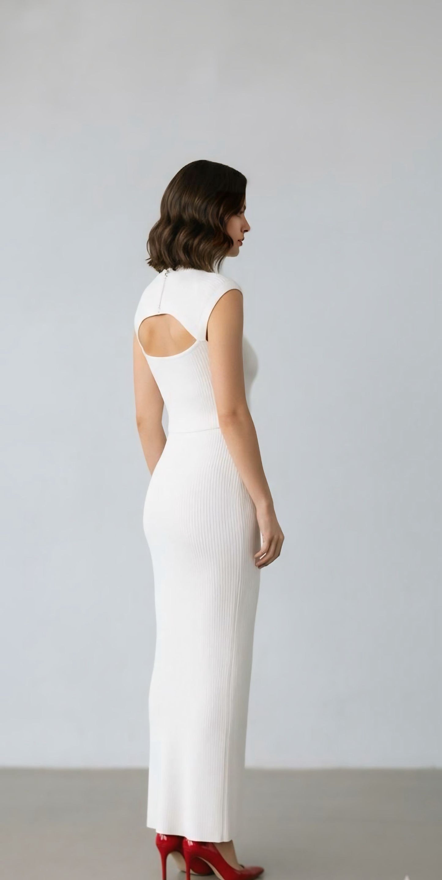 White Cutout Knit Maxi Dress