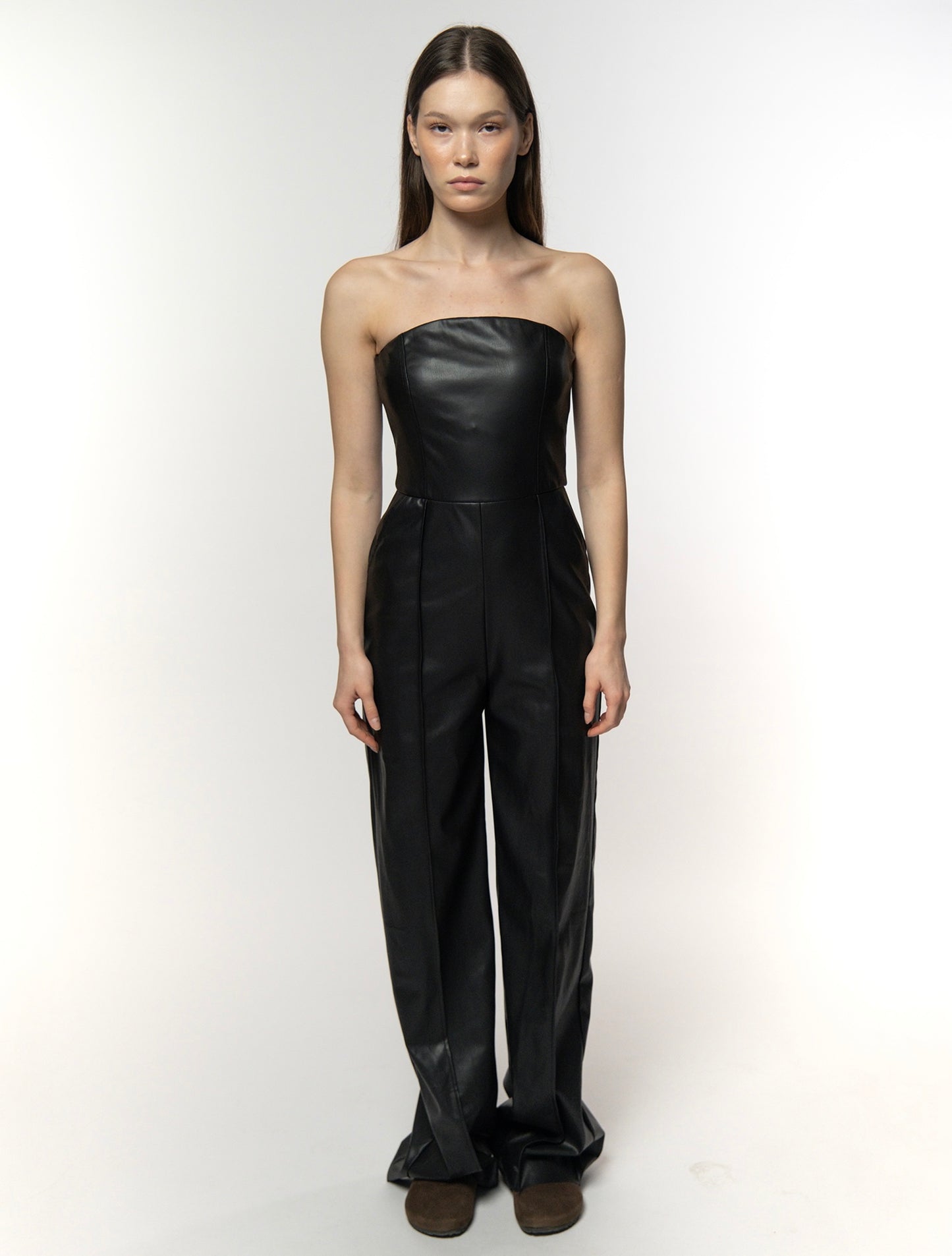 Rebel Black Leather Strapless Jumpsuit