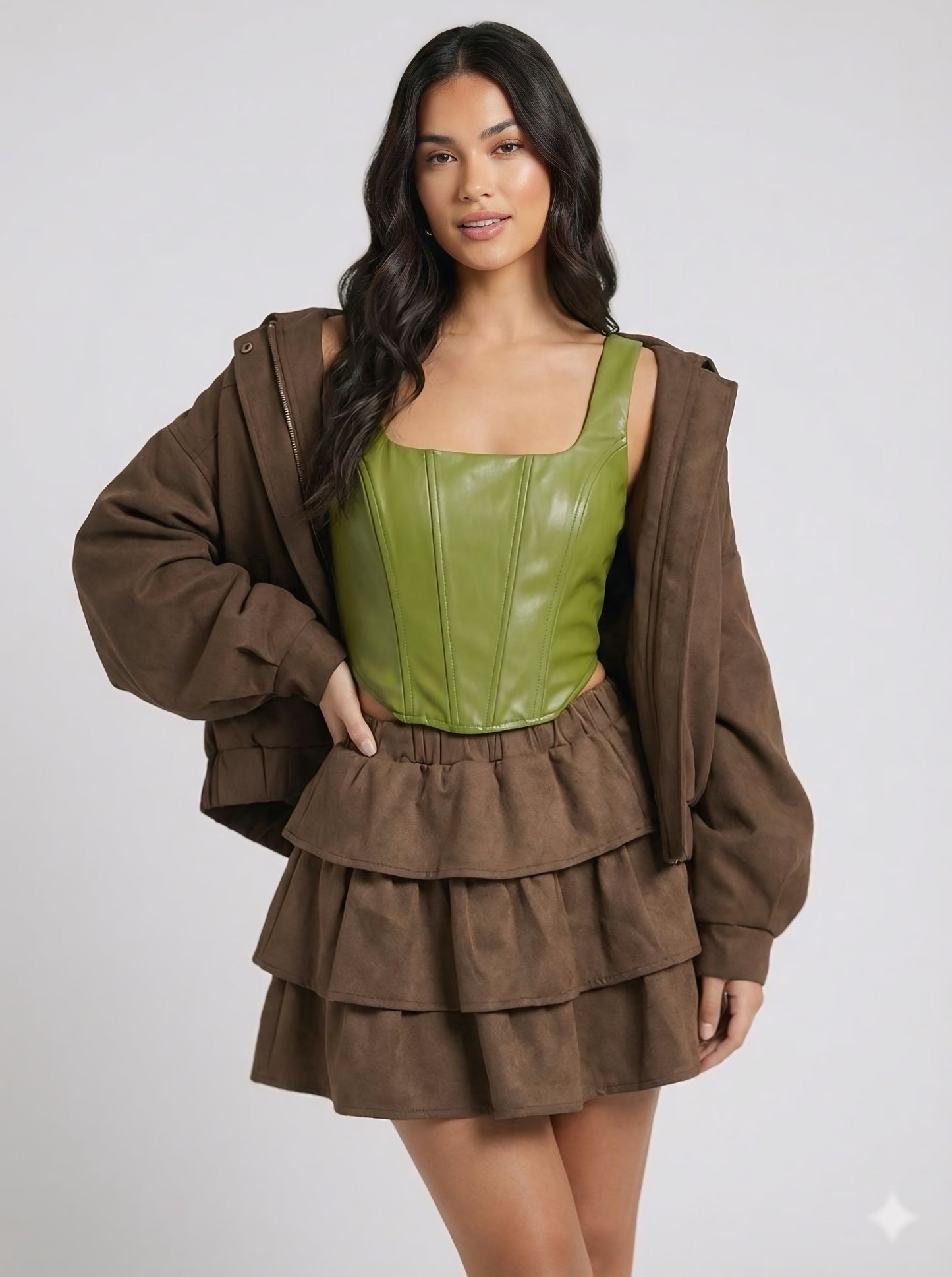 Olive Faux Leather Corset Top