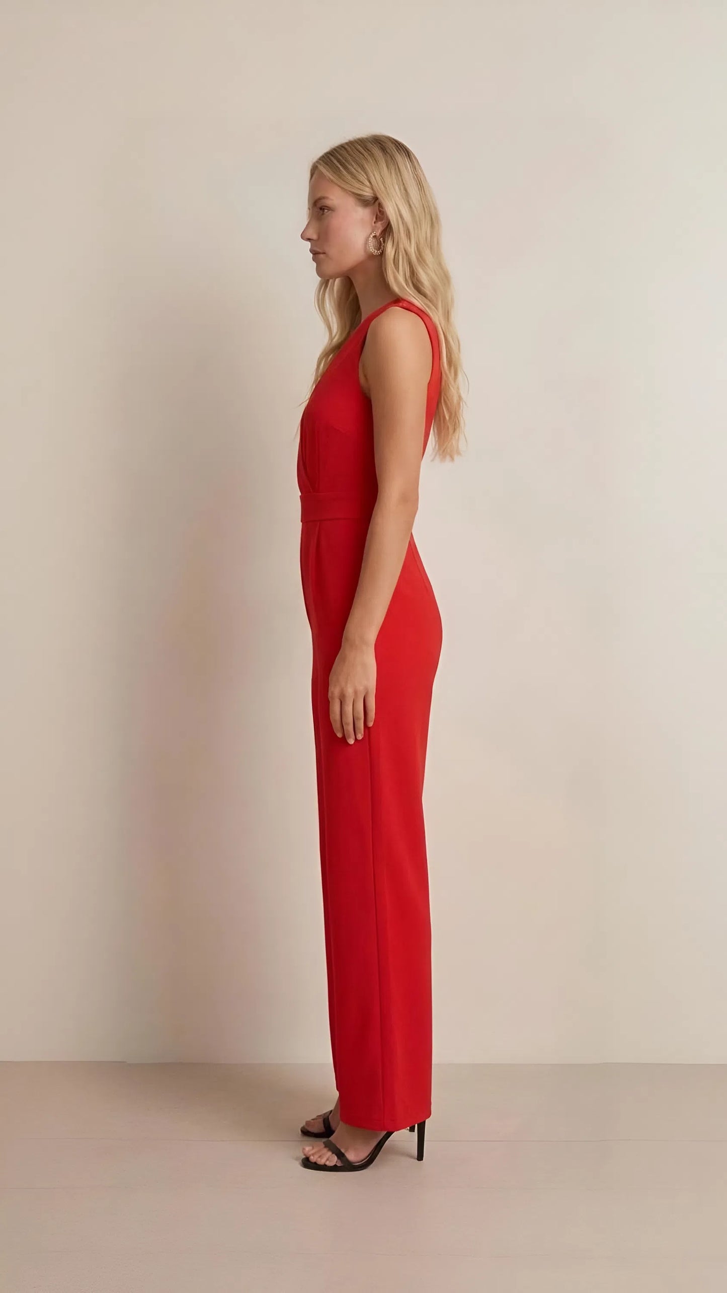 Red Scarlet Plunge Wide-Leg Jumpsuit