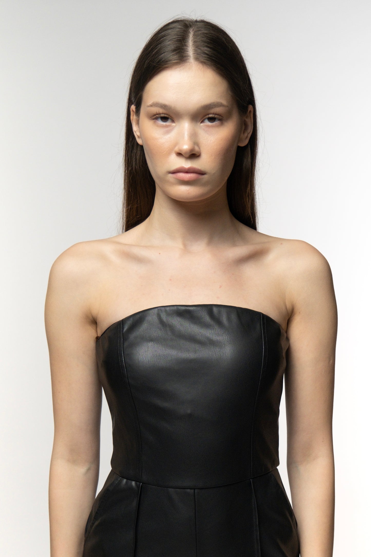 Rebel Black Leather Strapless Jumpsuit