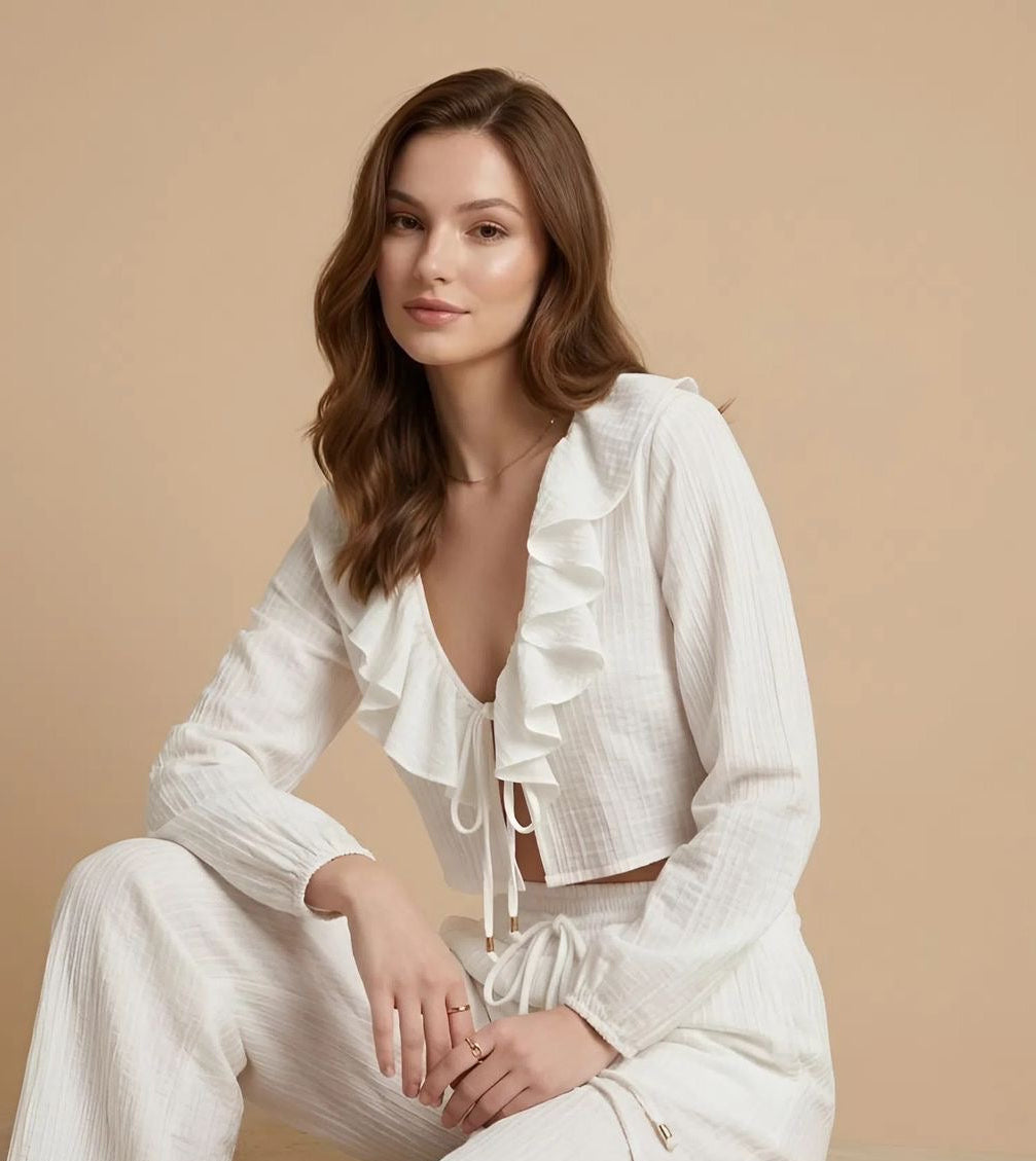 White Ruffled Wrap Blouse