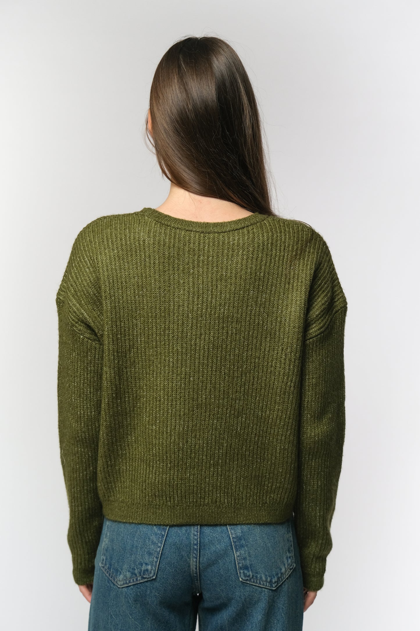 Olive Ribbed Knit Sweater