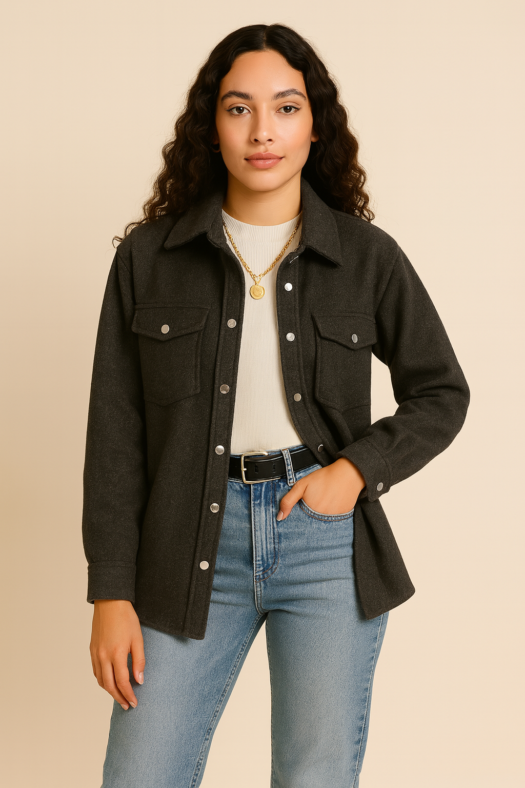 Charcoal Utility Wool Shirt