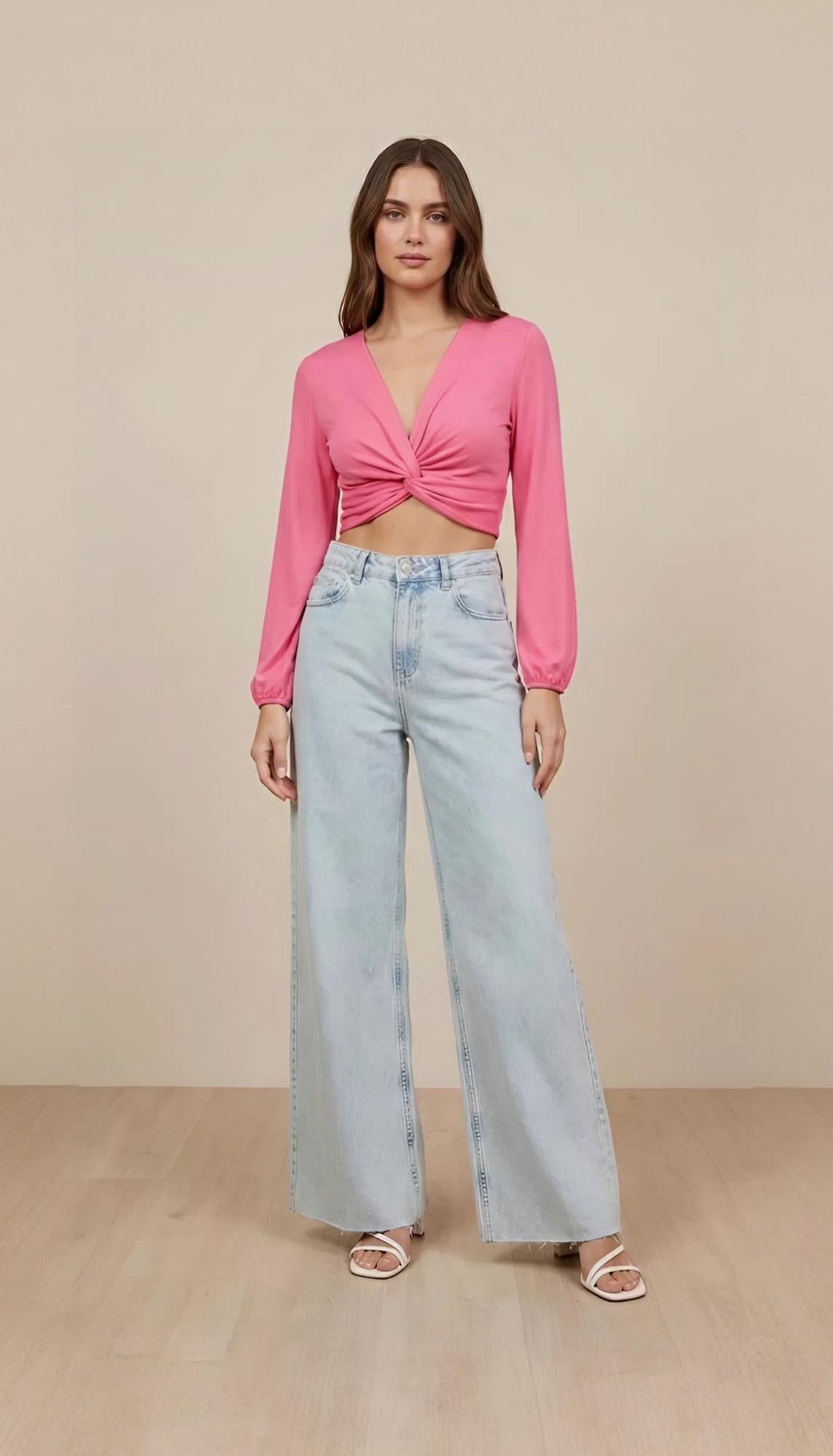Pink Twist Front Long Sleeve Top