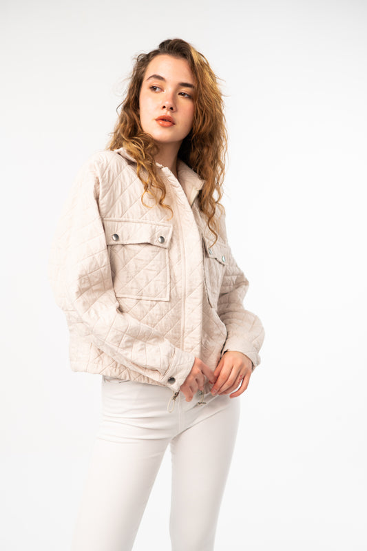 Beige Quilted Utility Jacket