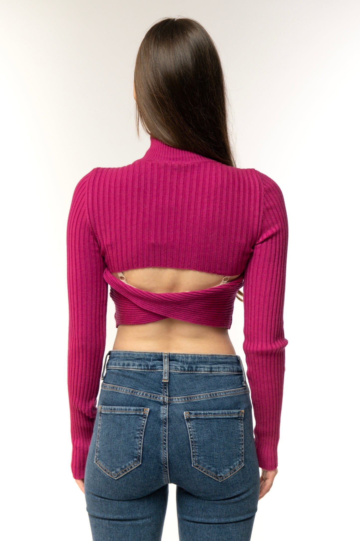 Scarlet Ribbed Cutout Pullover