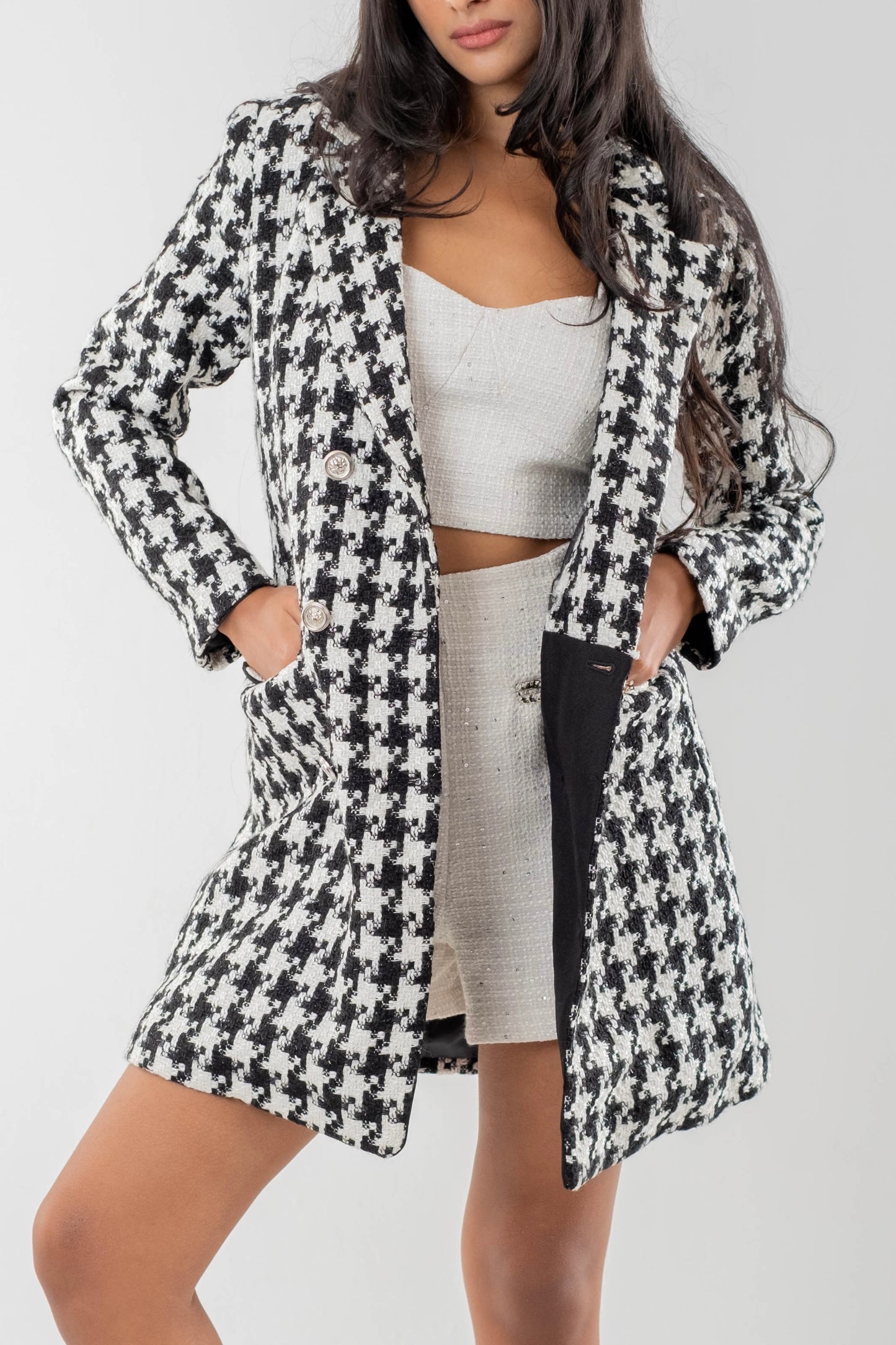 Celeste Houndstooth Wool Coat