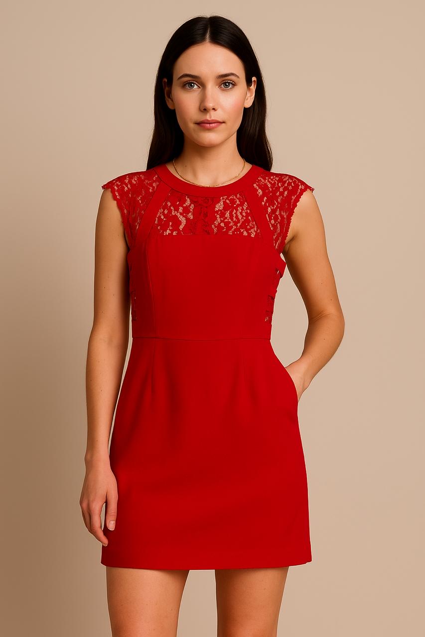 Red Lace Panel Mini Dress