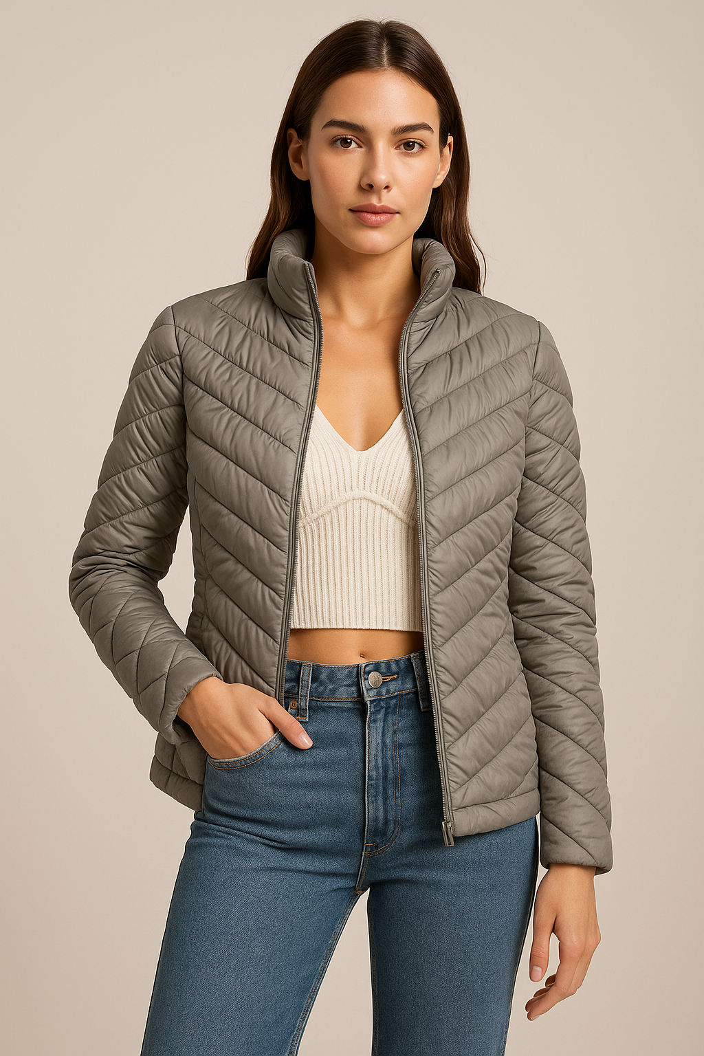 Ash Grey Quilted Puffer Jacket