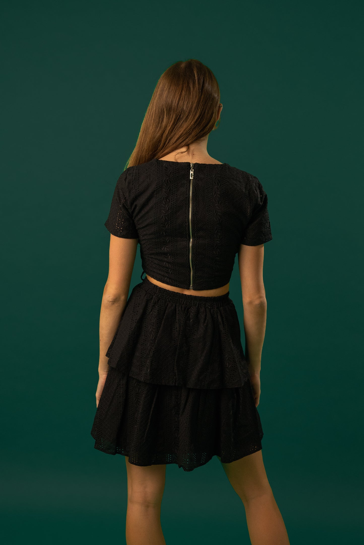 Black cropped top and skirt set