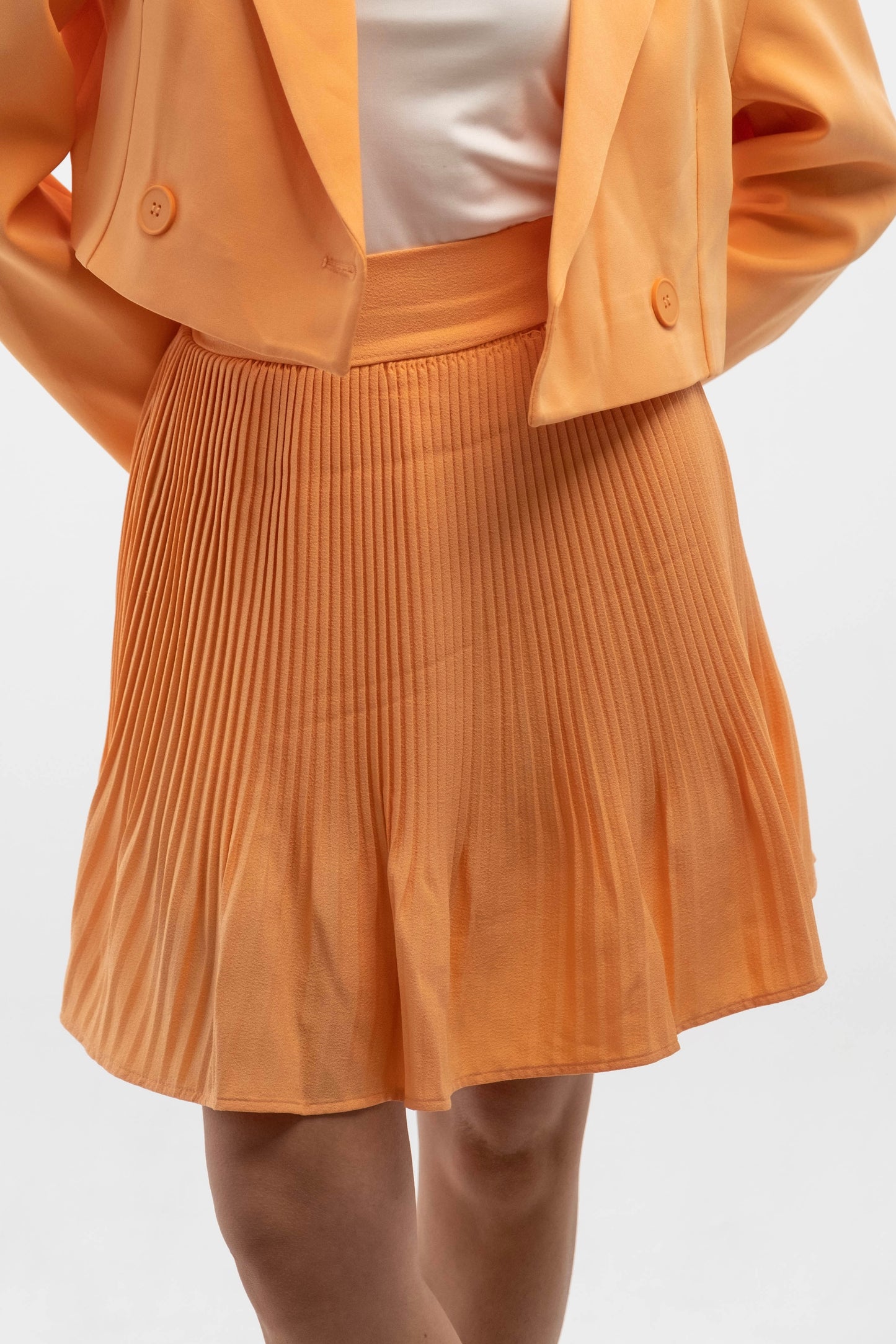 Orange Mini Pleated Skirt