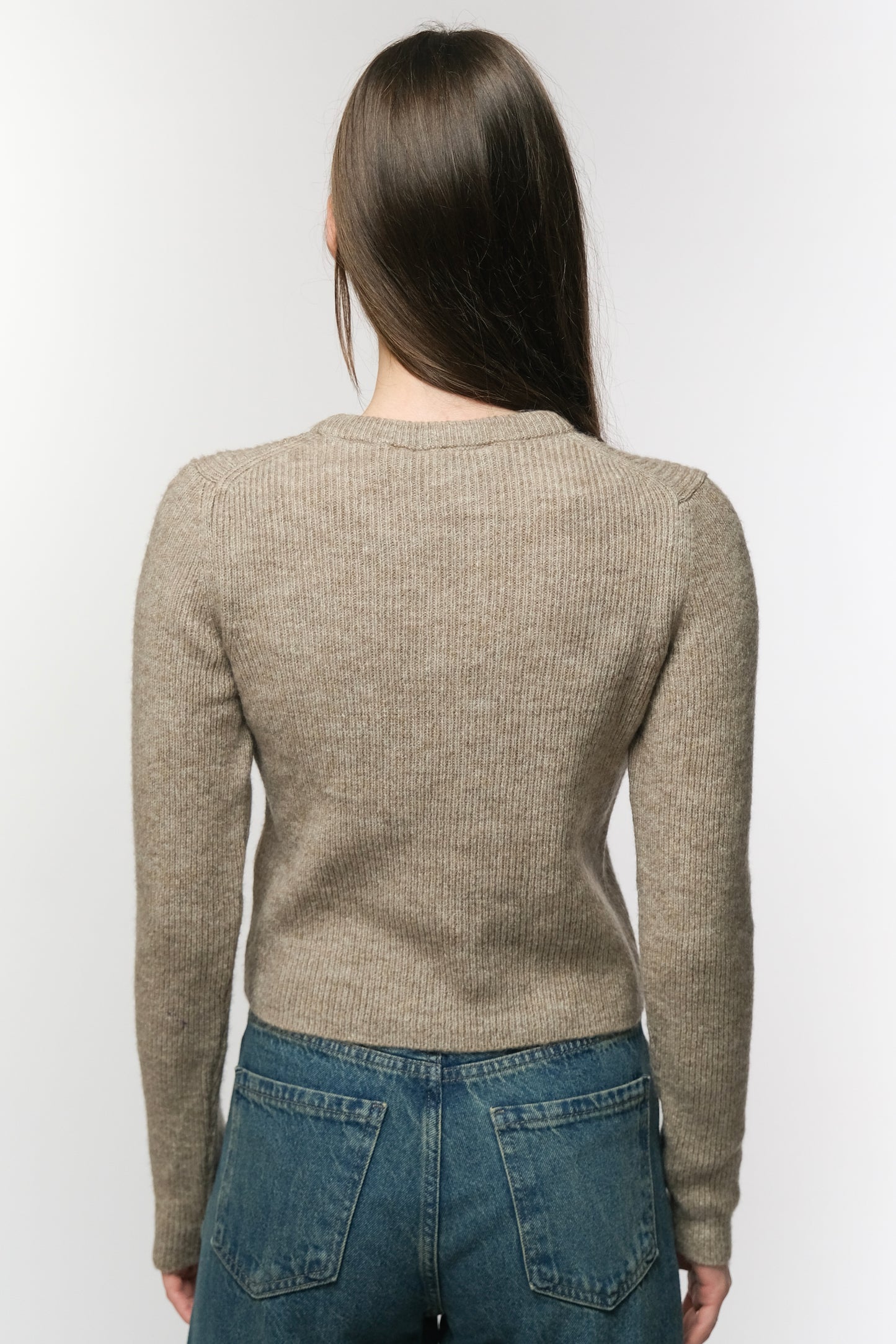 Beige Ribbed Knit Sweater