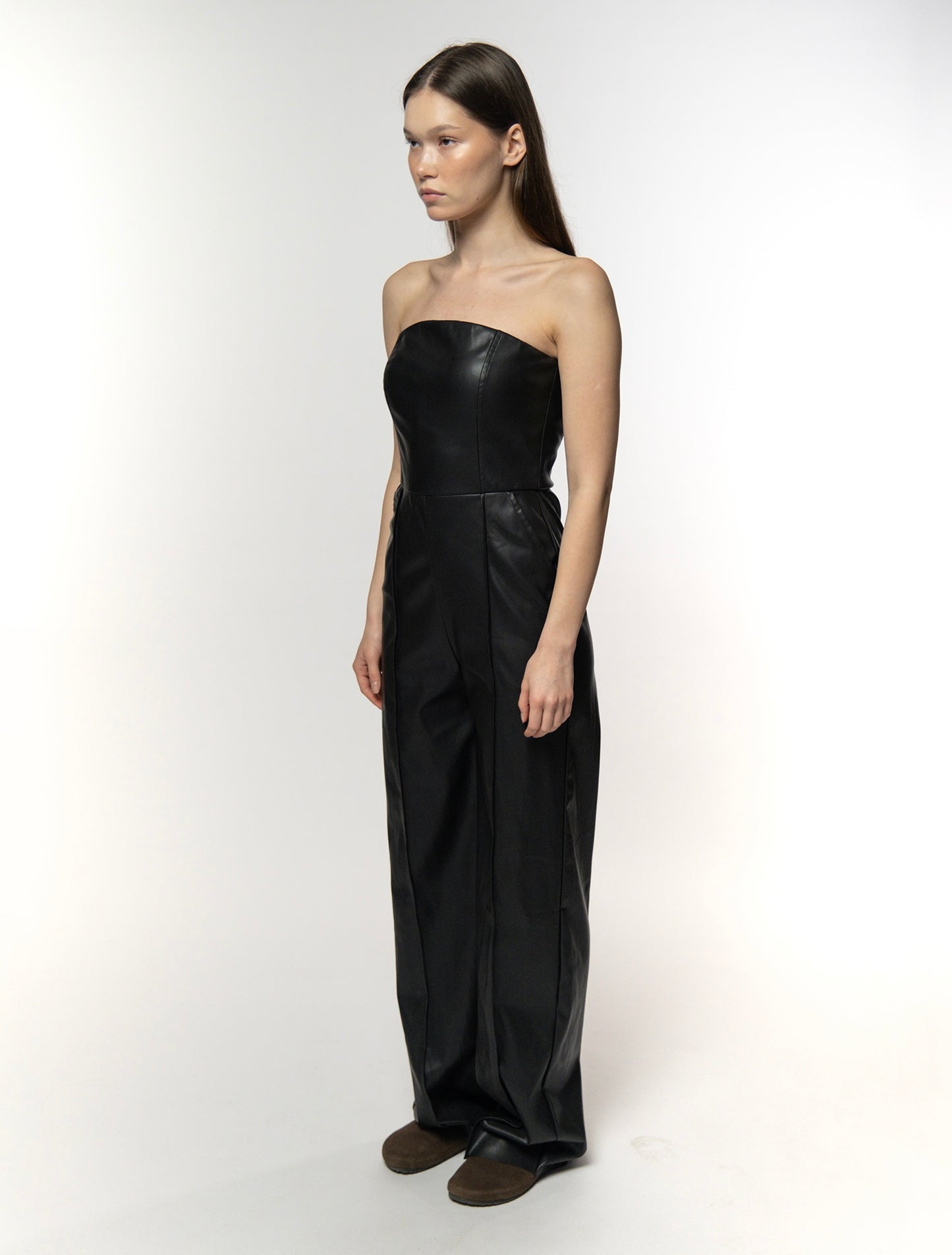 Rebel Black Leather Strapless Jumpsuit