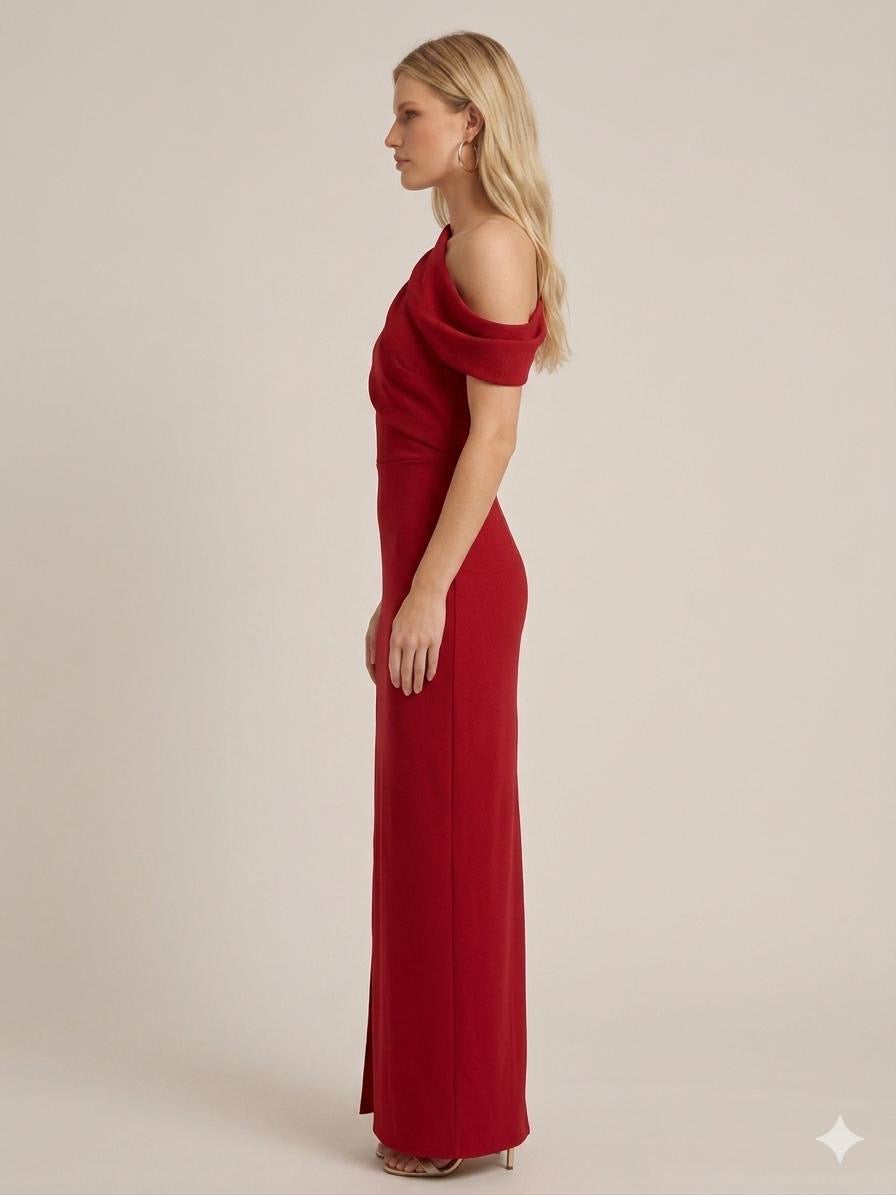 Classic Red One-Shoulder Maxi Dress