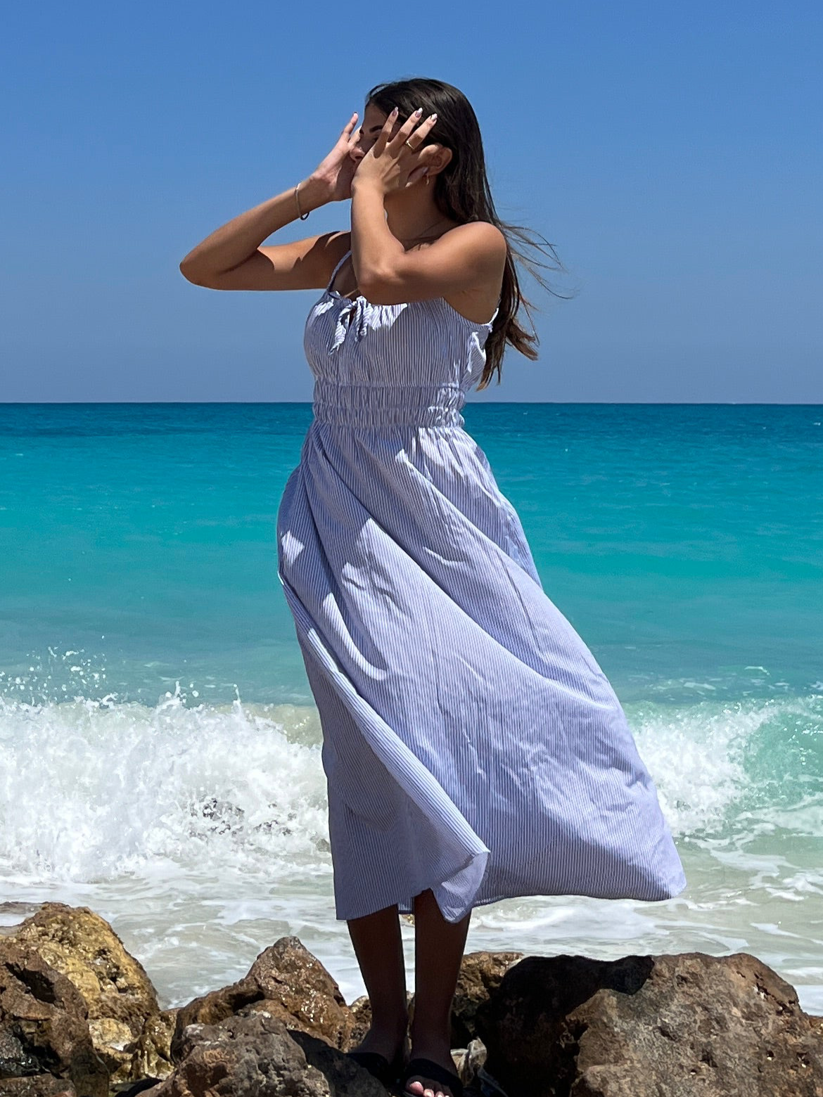 White and Blue Striped Dress