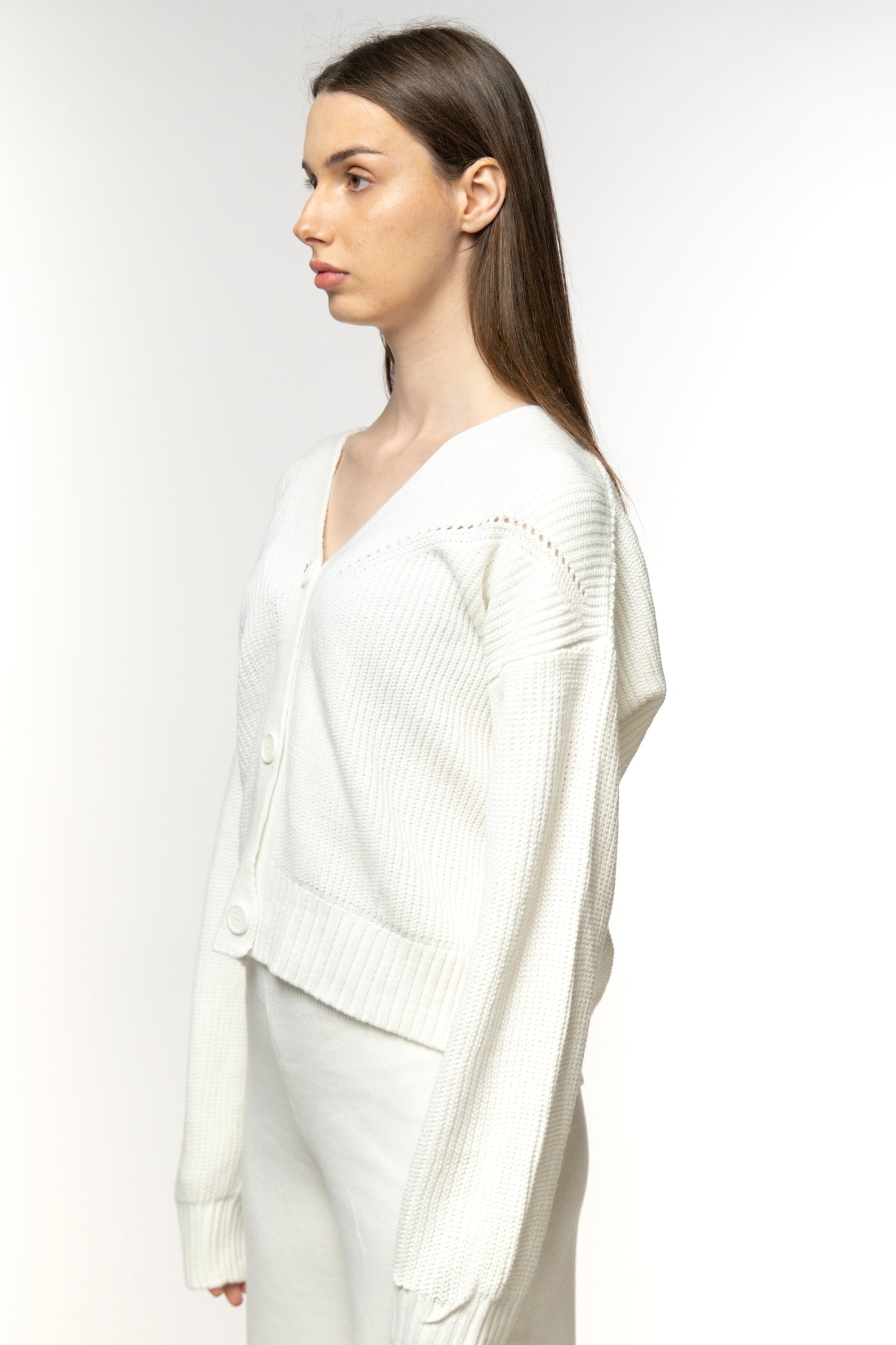White Knit Set with Cardigan and Pants