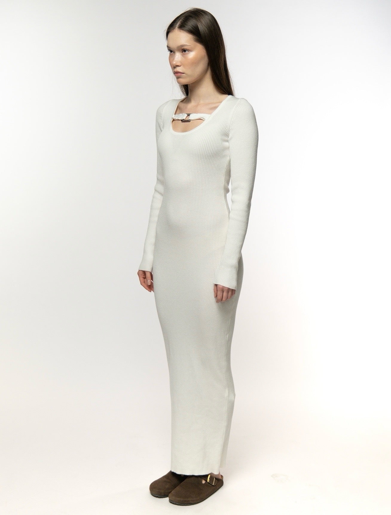 Ivory White Cutout Knit Dress