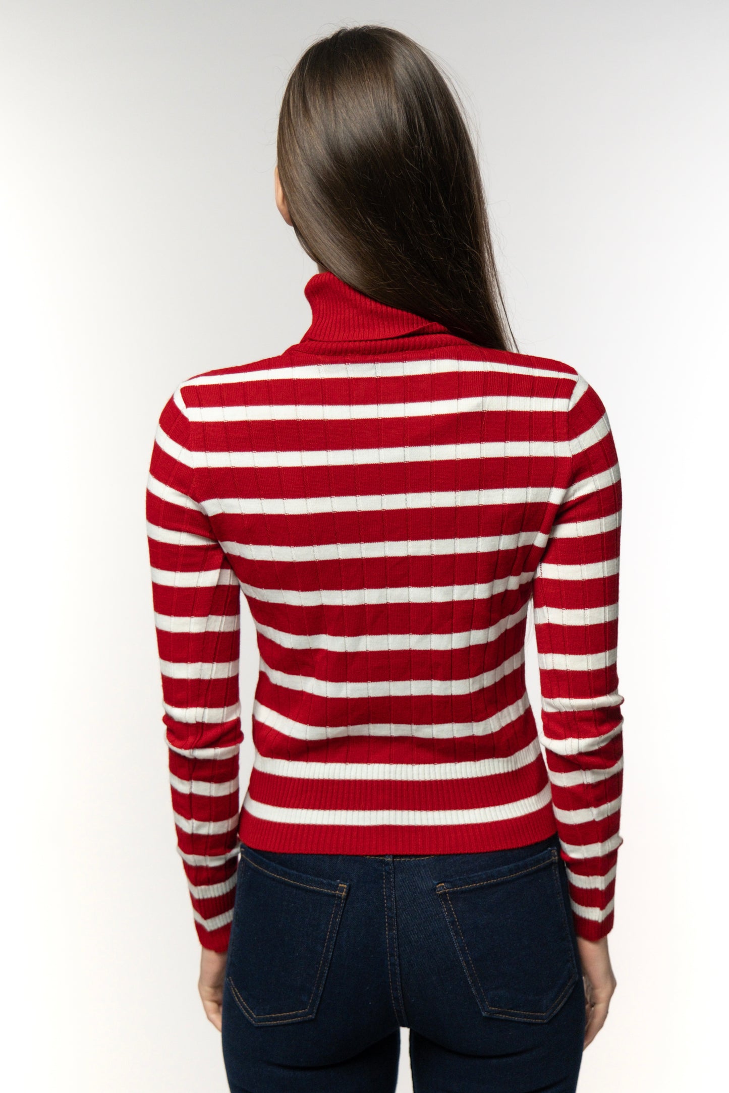 Red & White Striped Ribbed Turtleneck