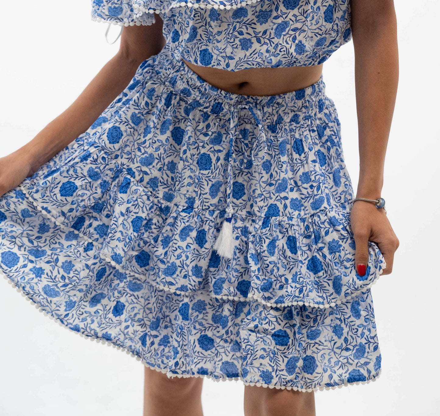Blue And White Mini Tiered Skirt