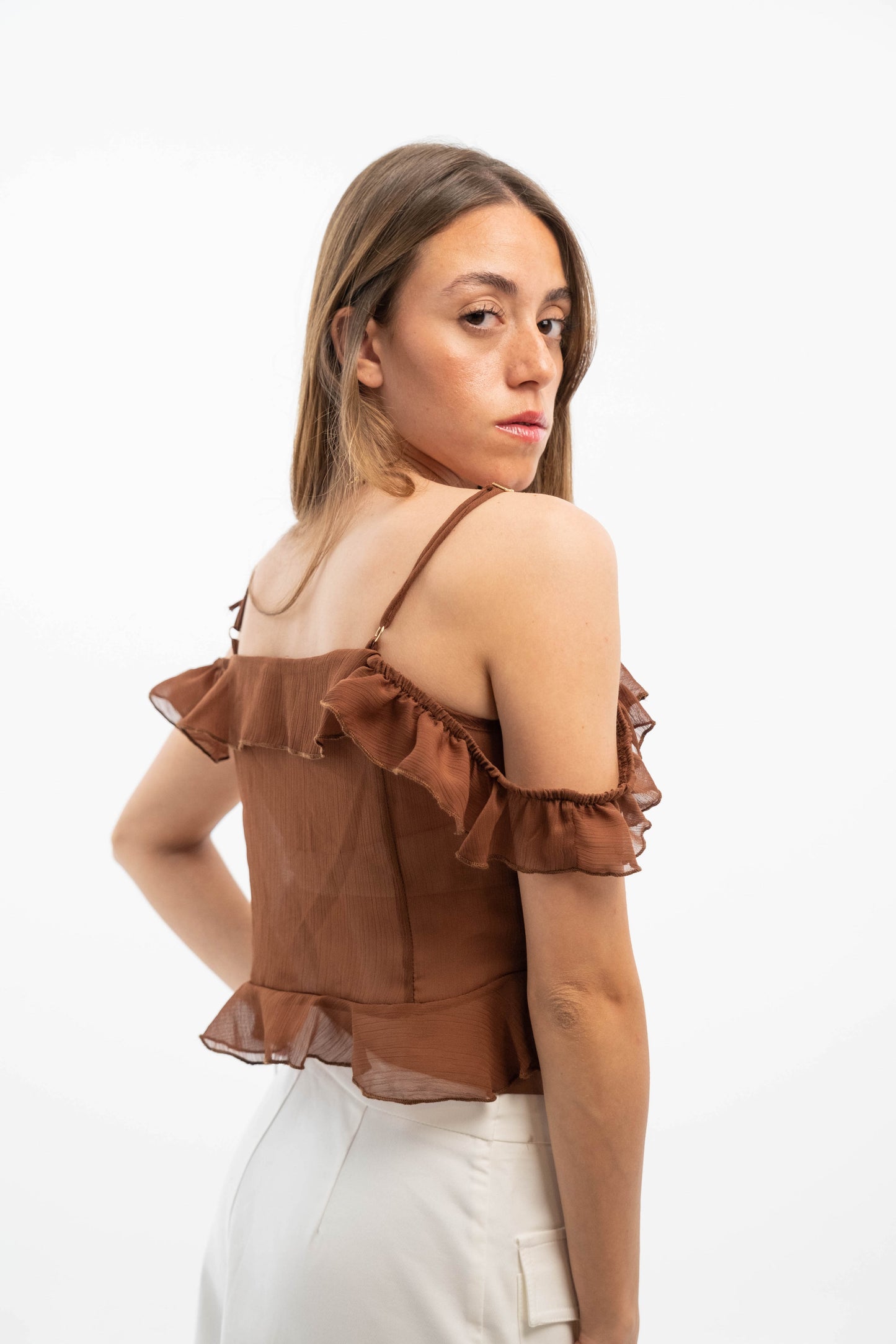 Brown Ruffled Blouse