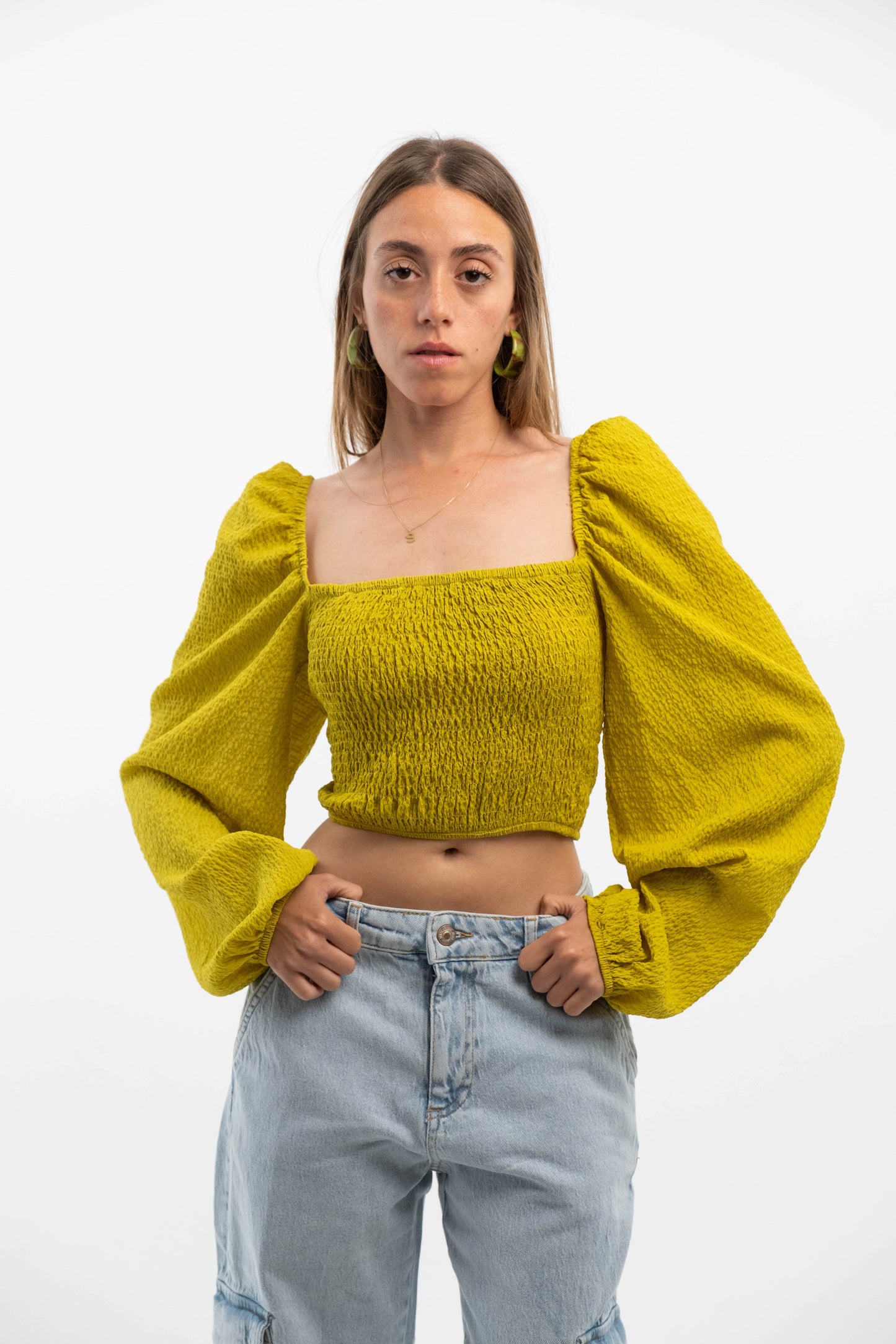 Mustard Yellow Frill Smocked Blouse