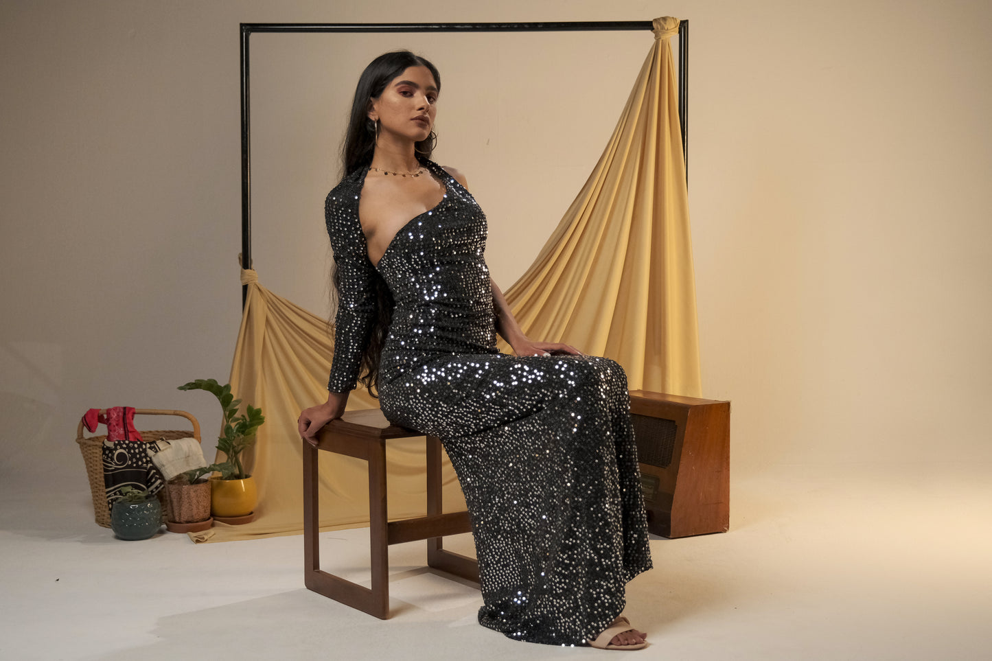 Stella One-Shoulder Sequin Gown