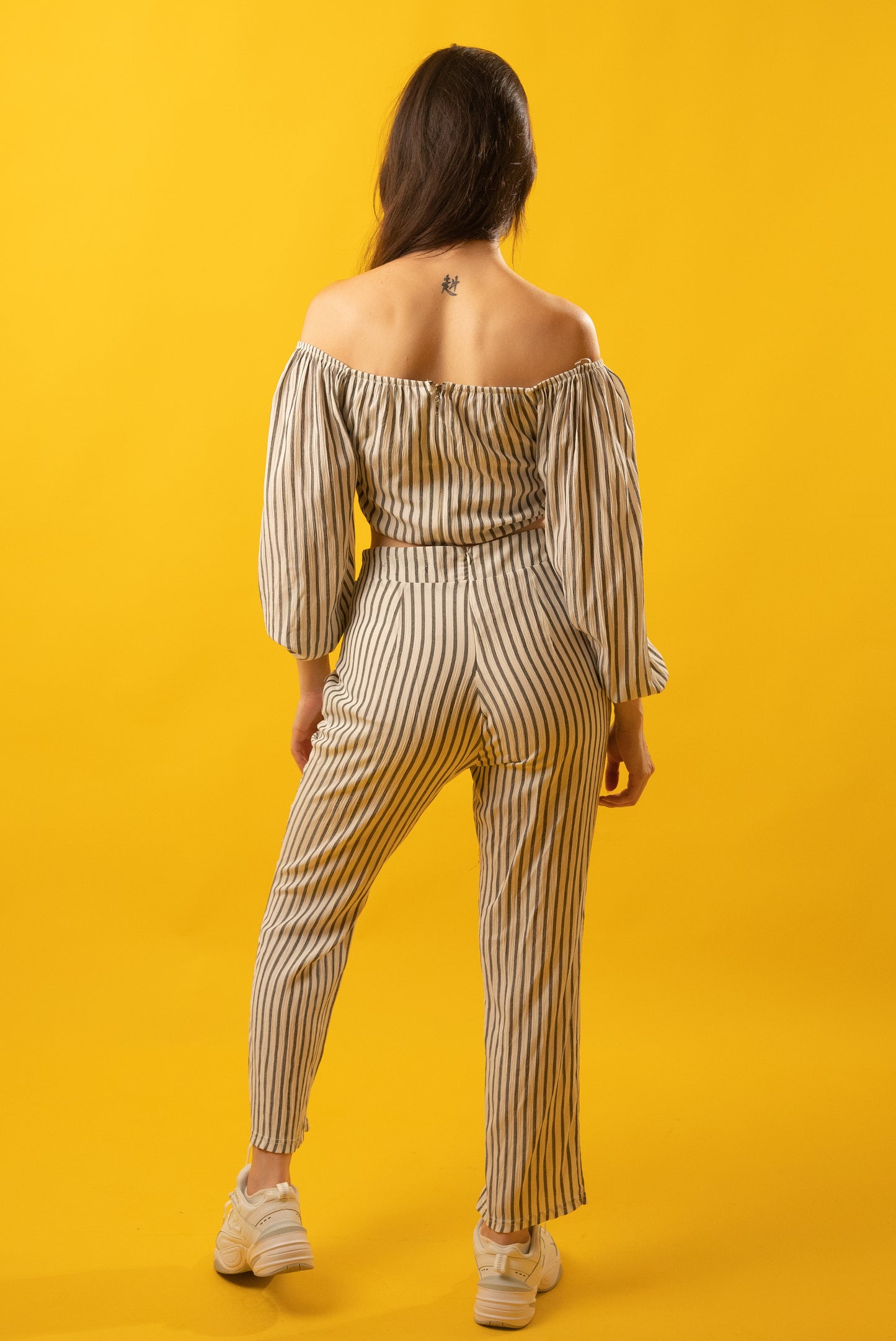 Black And White Striped Top And Pants Set