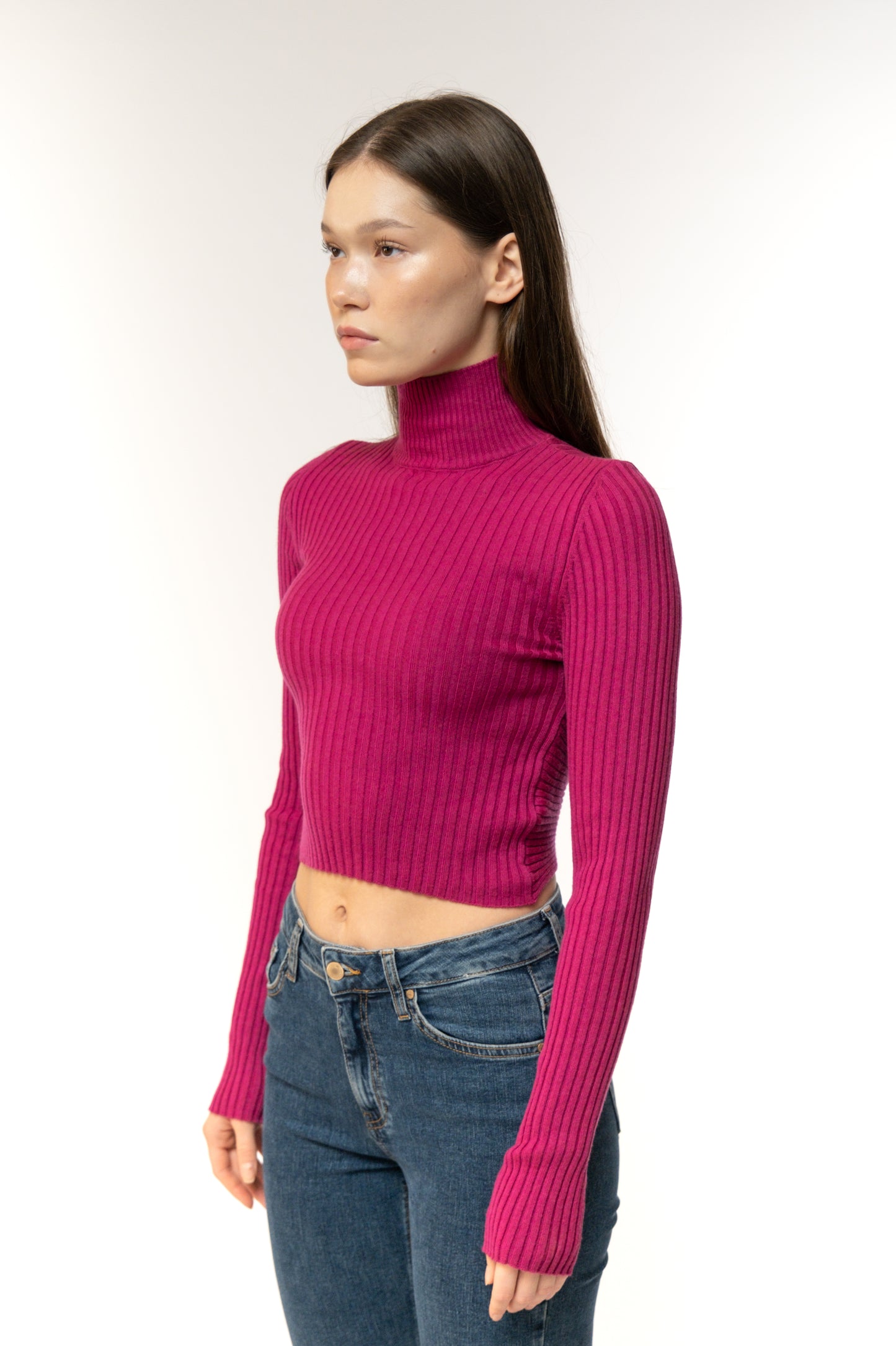Scarlet Ribbed Cutout Pullover