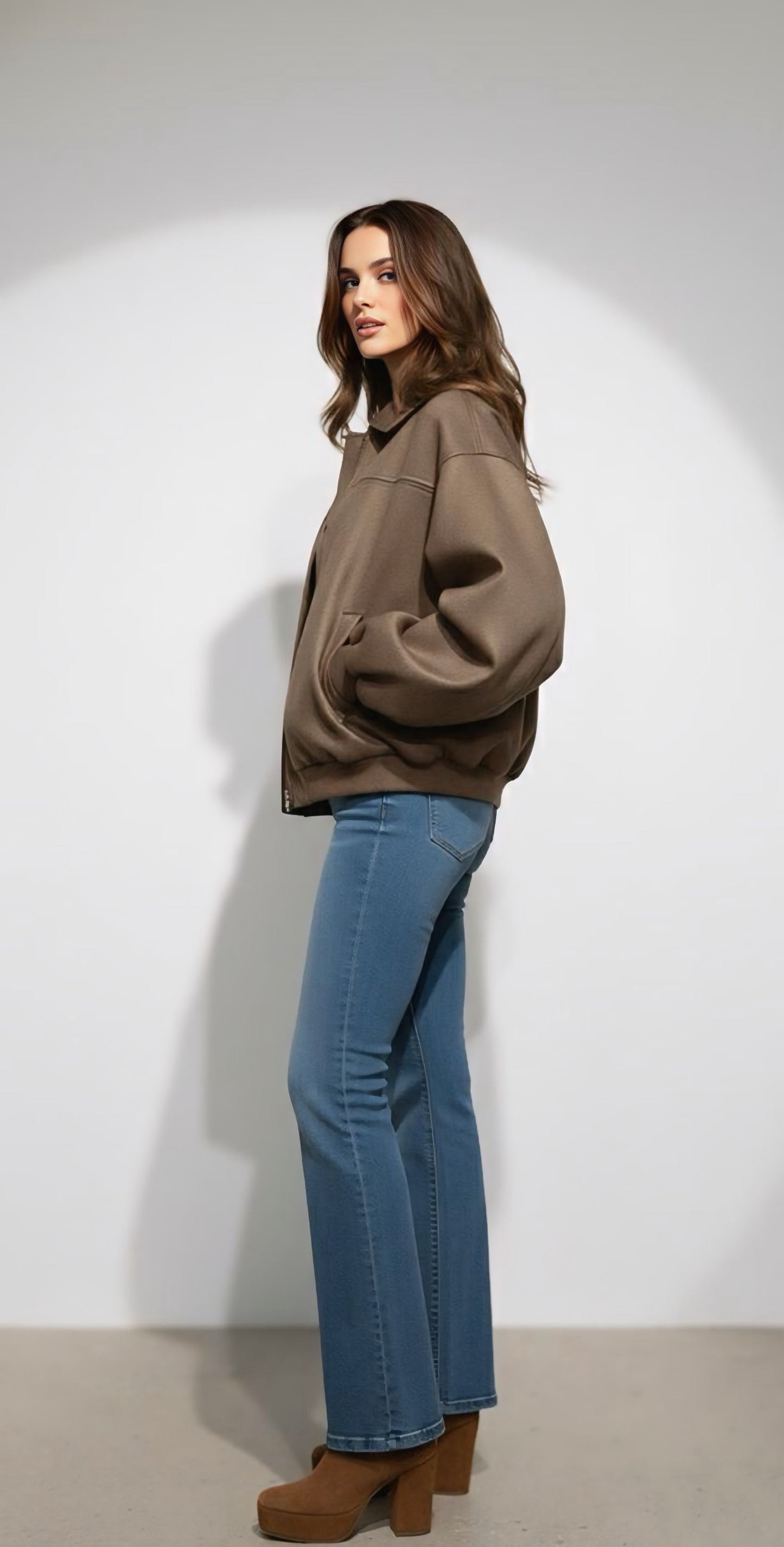 Brown Oversized Bomber Jacket