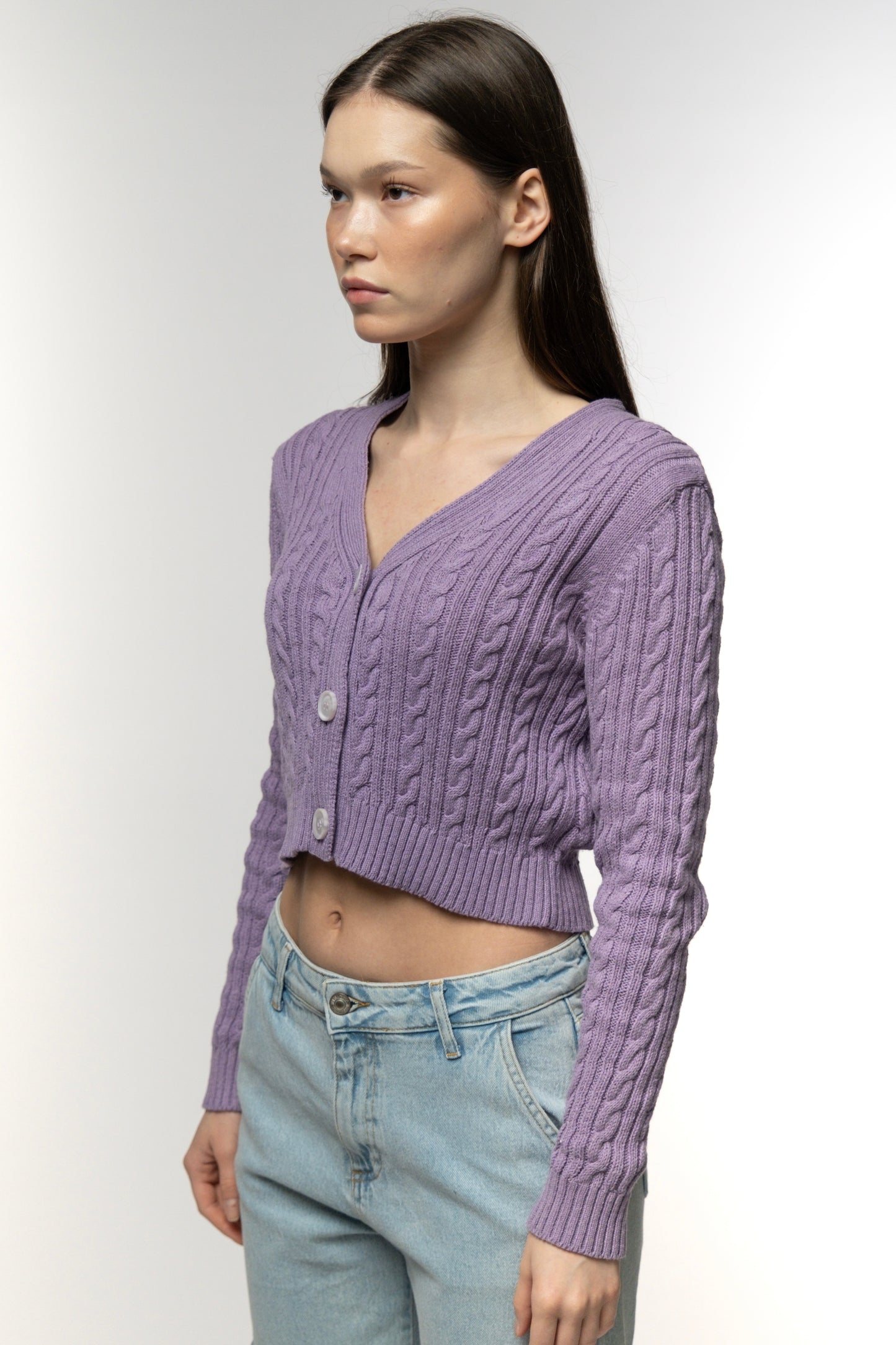 Lavender Cable Knit Cardigan