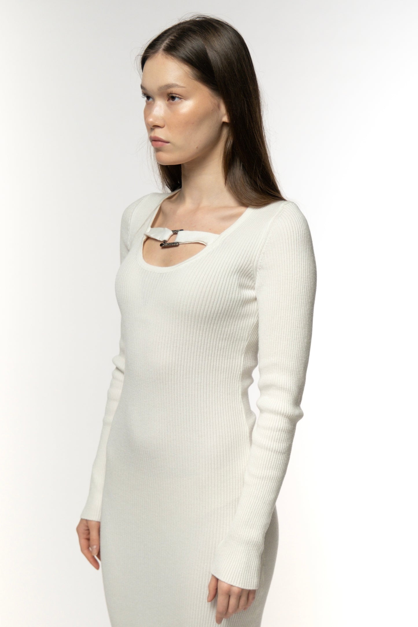 Ivory White Cutout Knit Dress