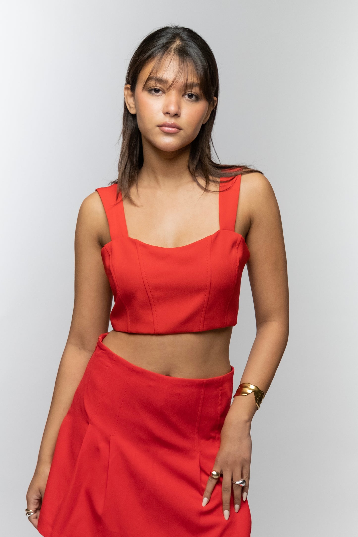 Red Structured Crop Top