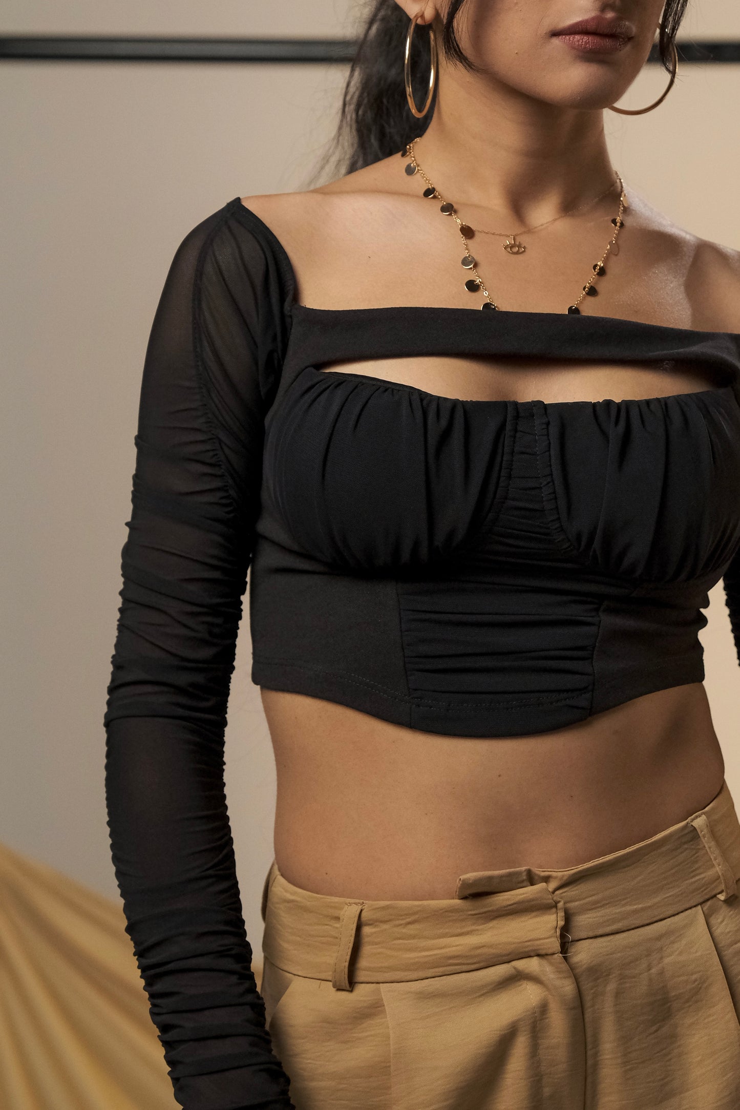 Black Puff Sleeve Corset Top