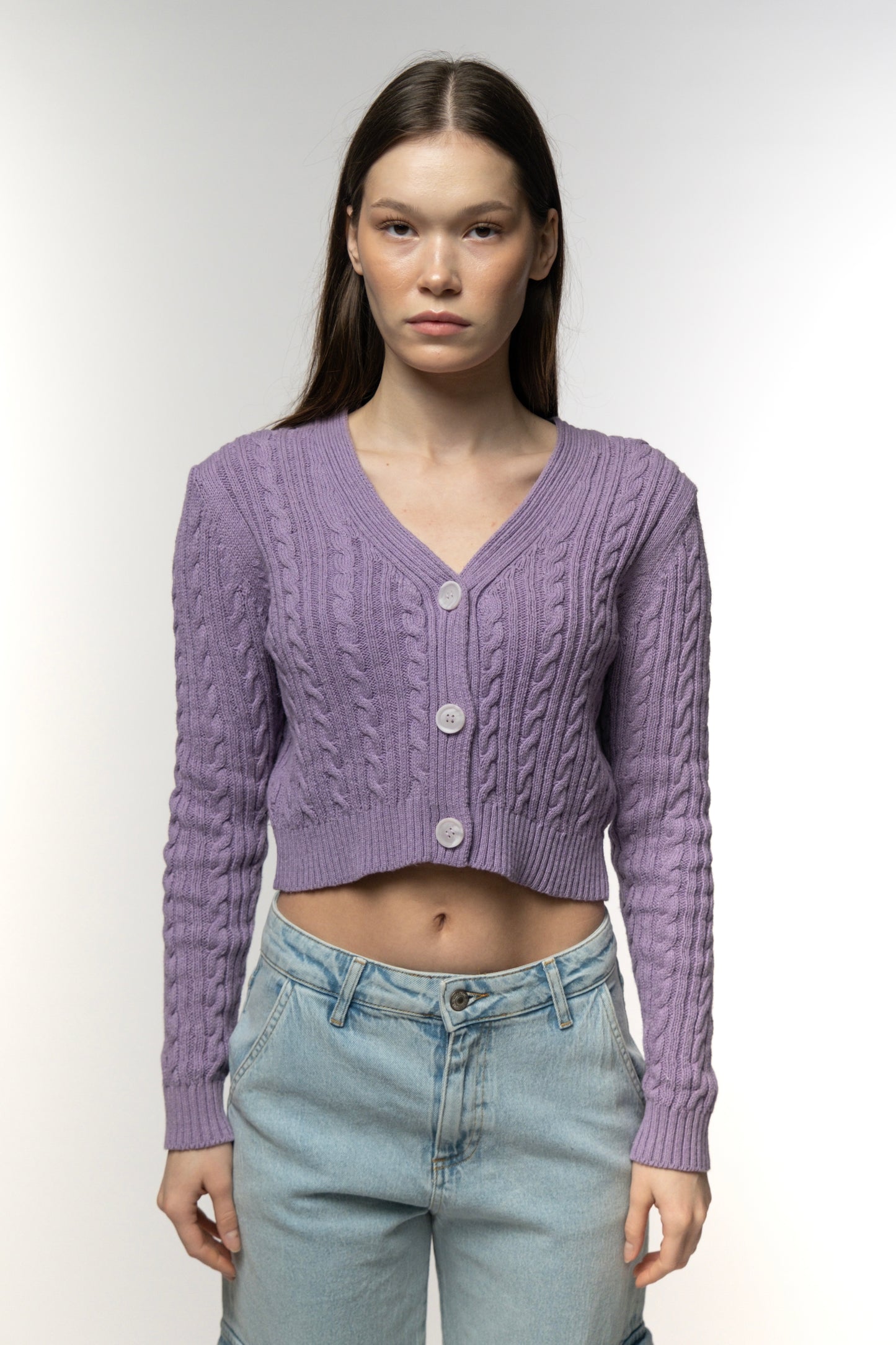Lavender Cable Knit Cardigan