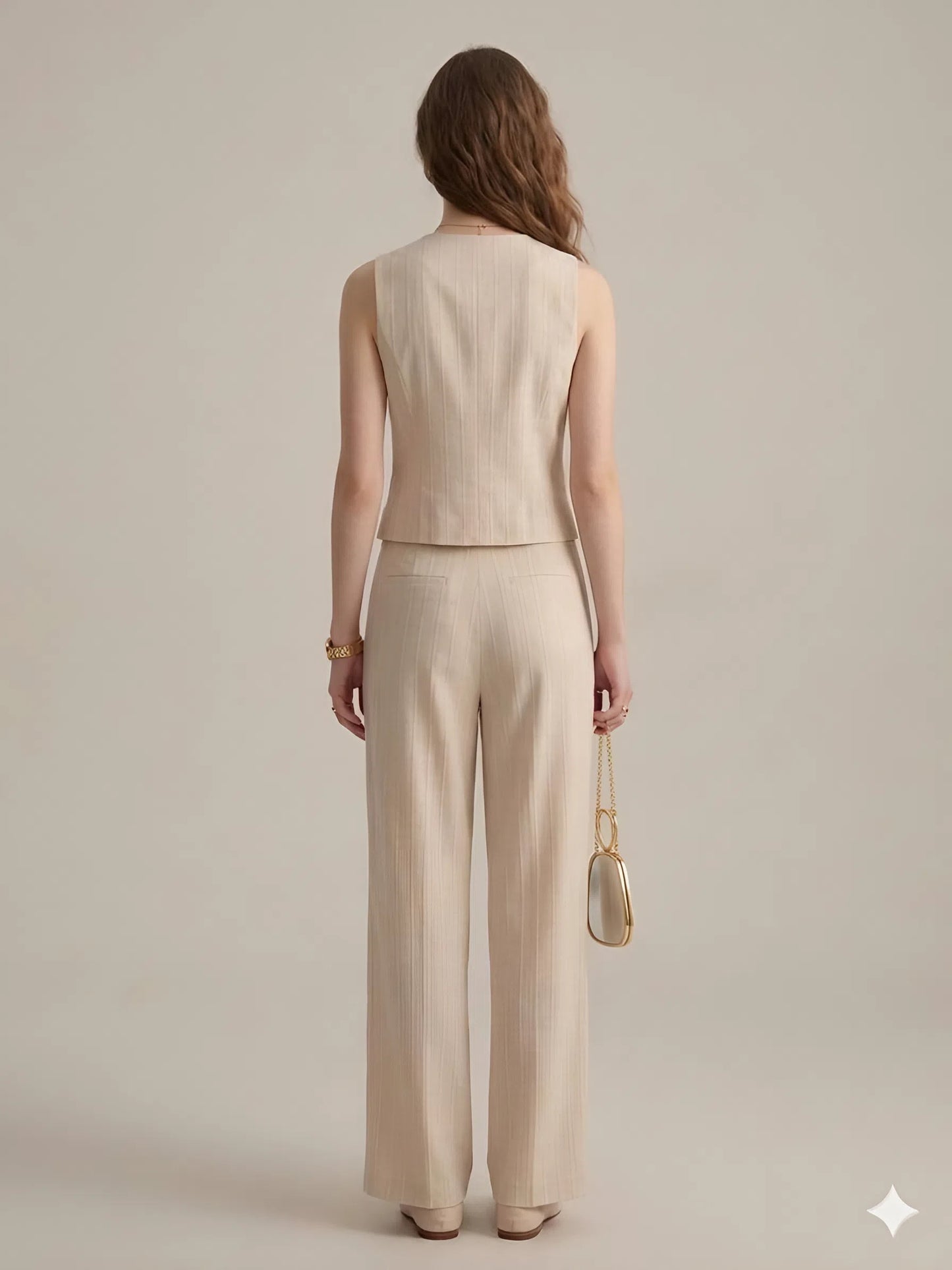 Cream Buttoned Vest & Wrap Pants Set
