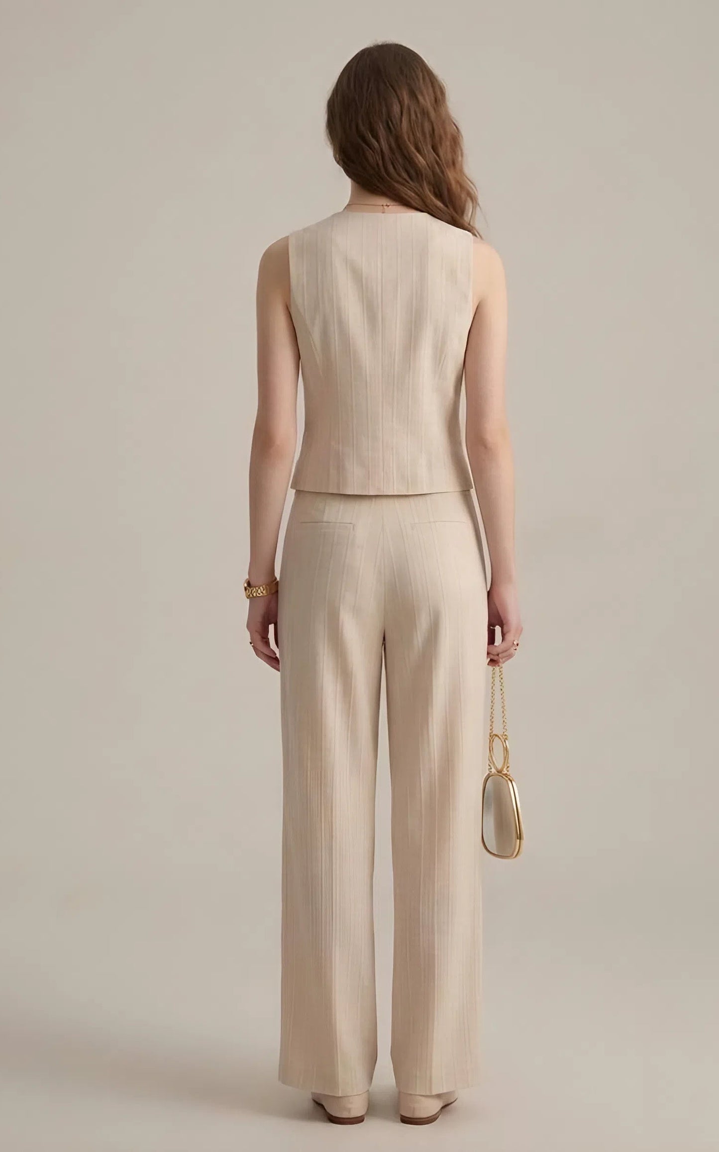 Beige Tailored Vest & Trousers Set