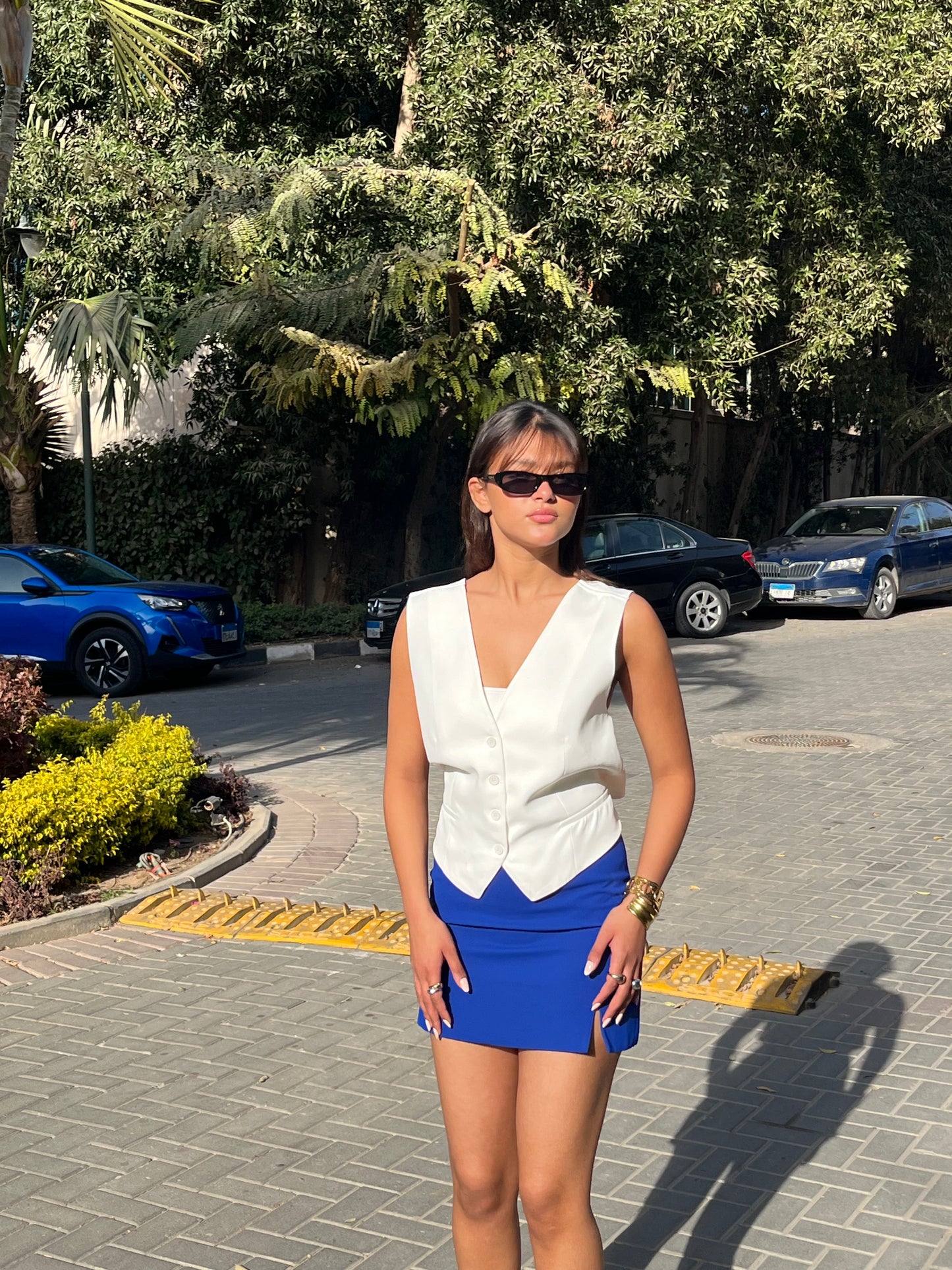 Blue Mini Skirt With A Slit