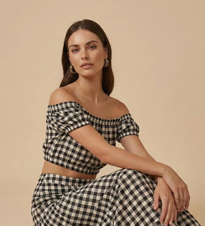 Gingham Off-Shoulder Top