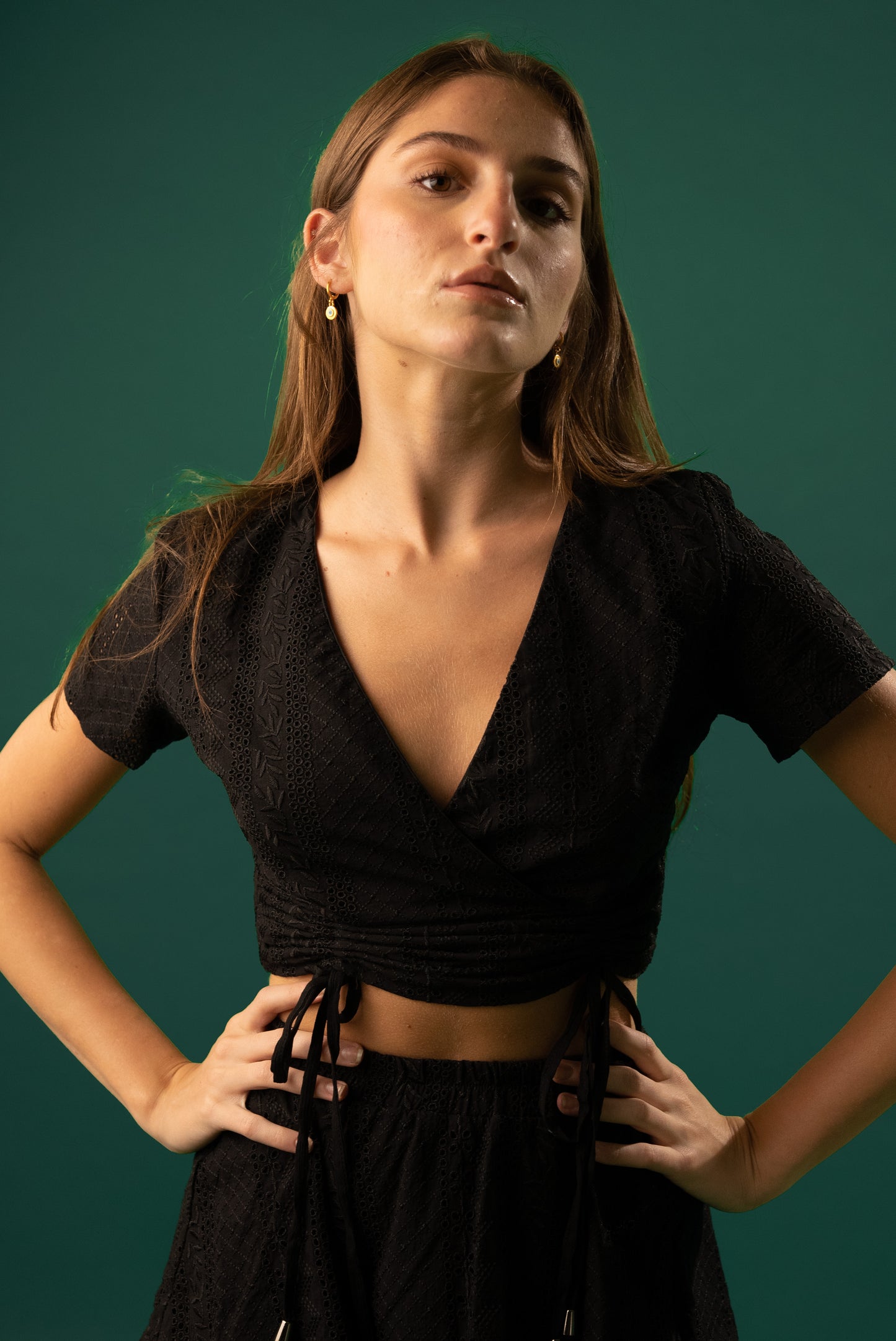 Black cropped top and skirt set