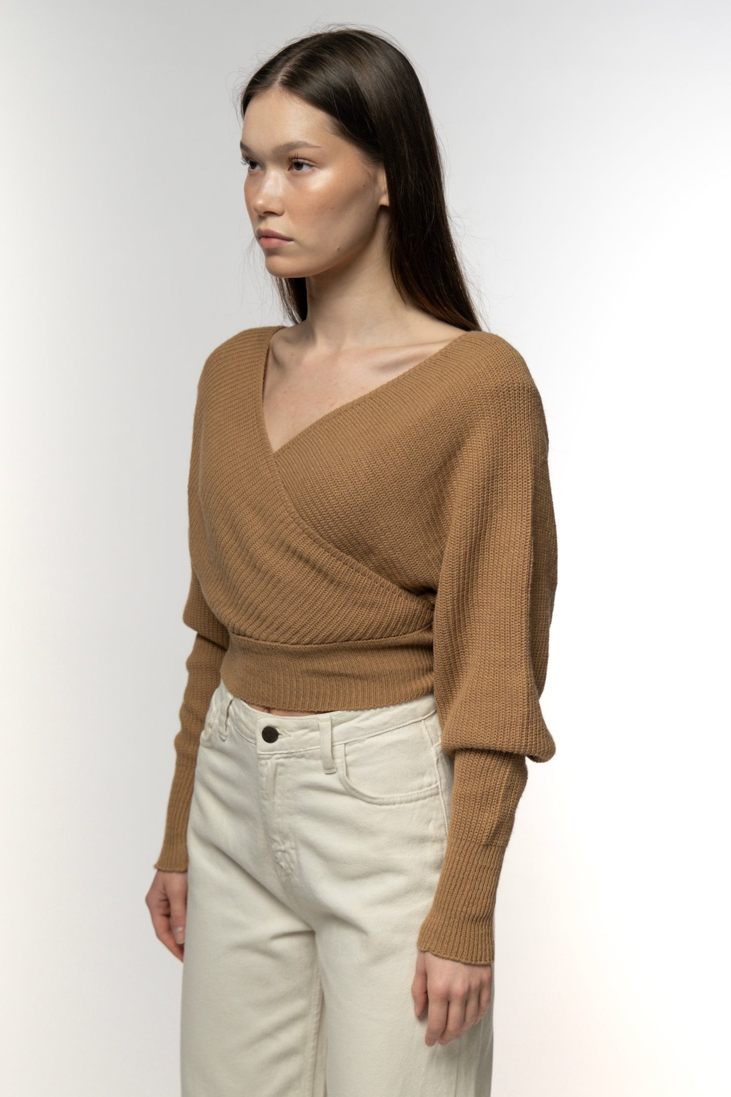 Beige Ember Wrap Knit Pullover
