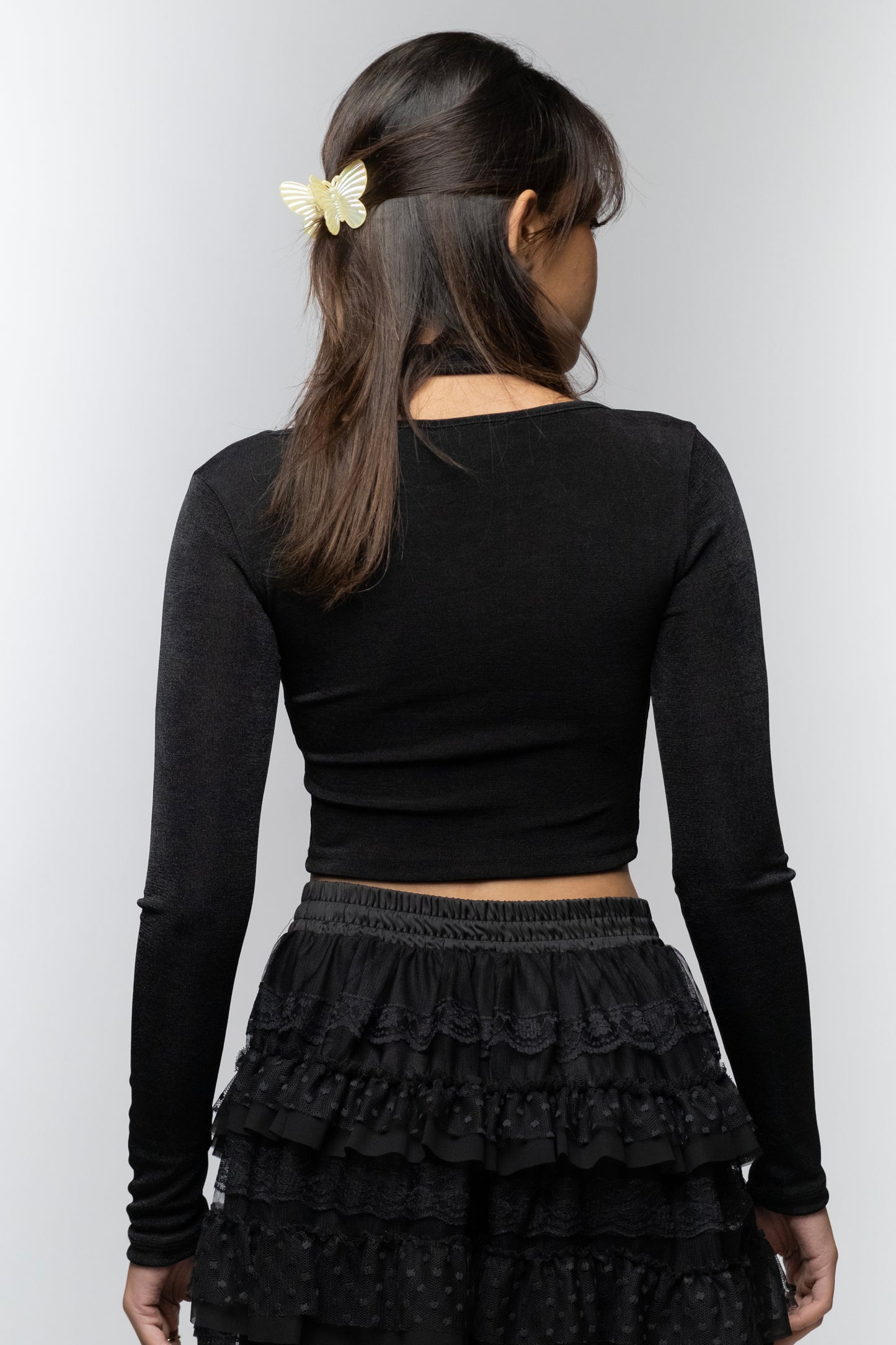 Cutout Long Sleeve Black Top