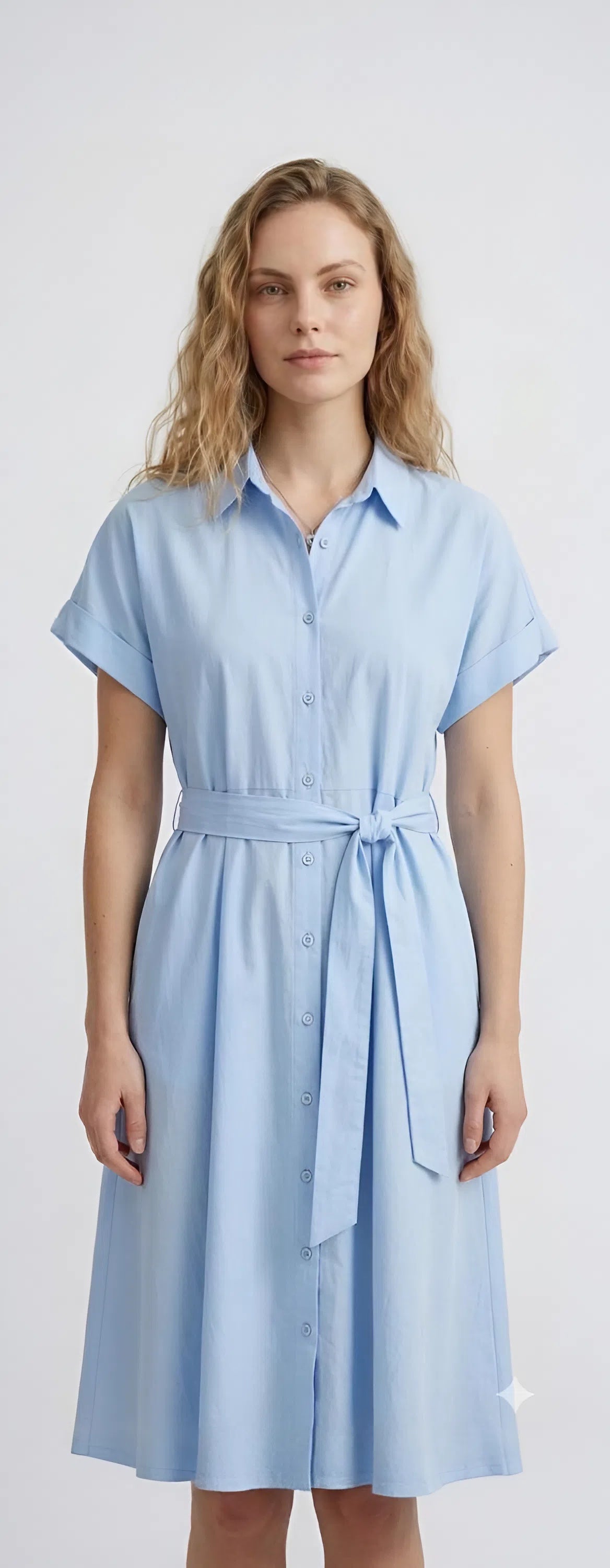 Light Blue Belted Shirt Dress