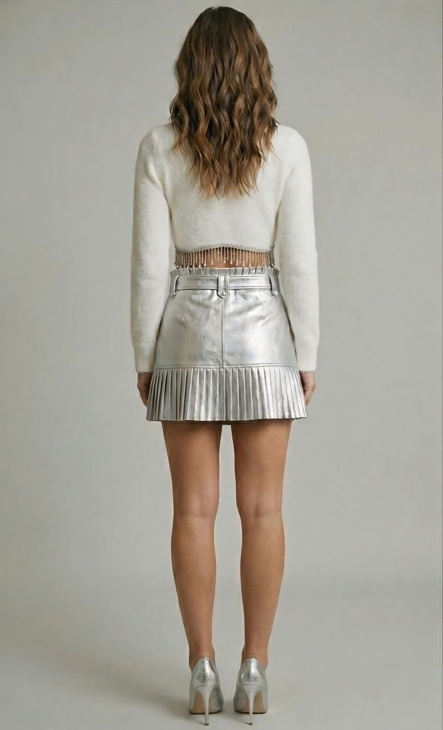 Silver Skirt with Bottom Pleats