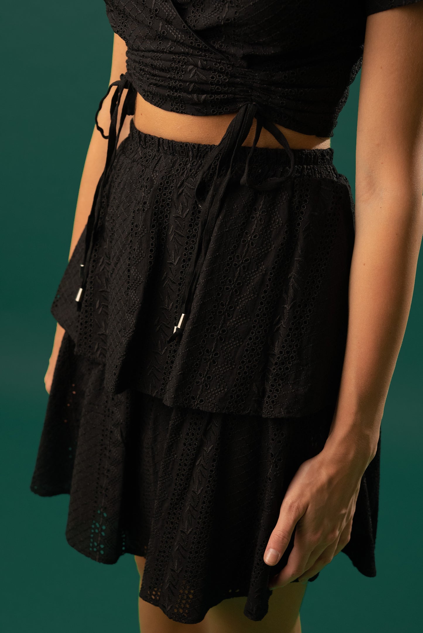 Black cropped top and skirt set