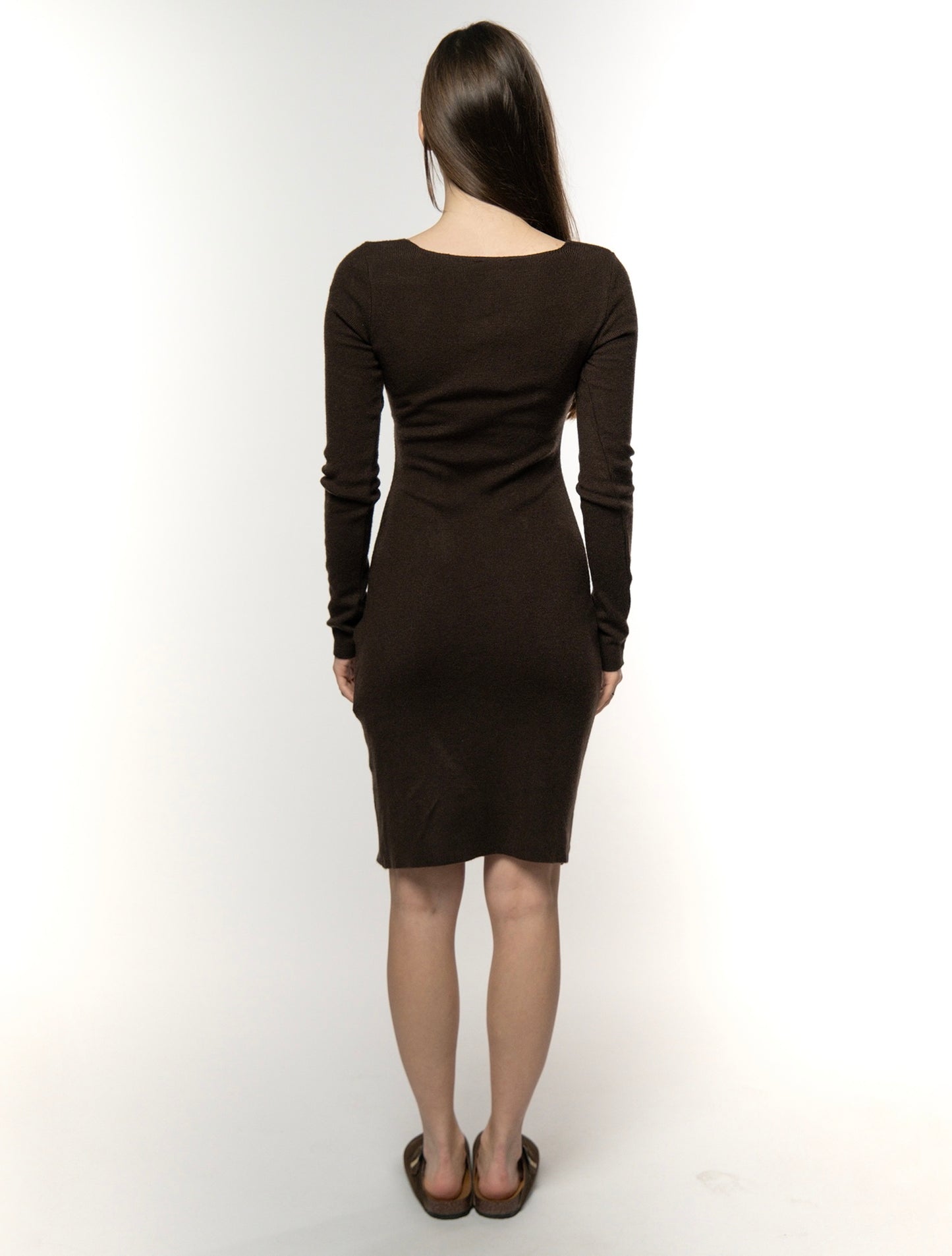 Orange Ribbed Long Sleeve Dress