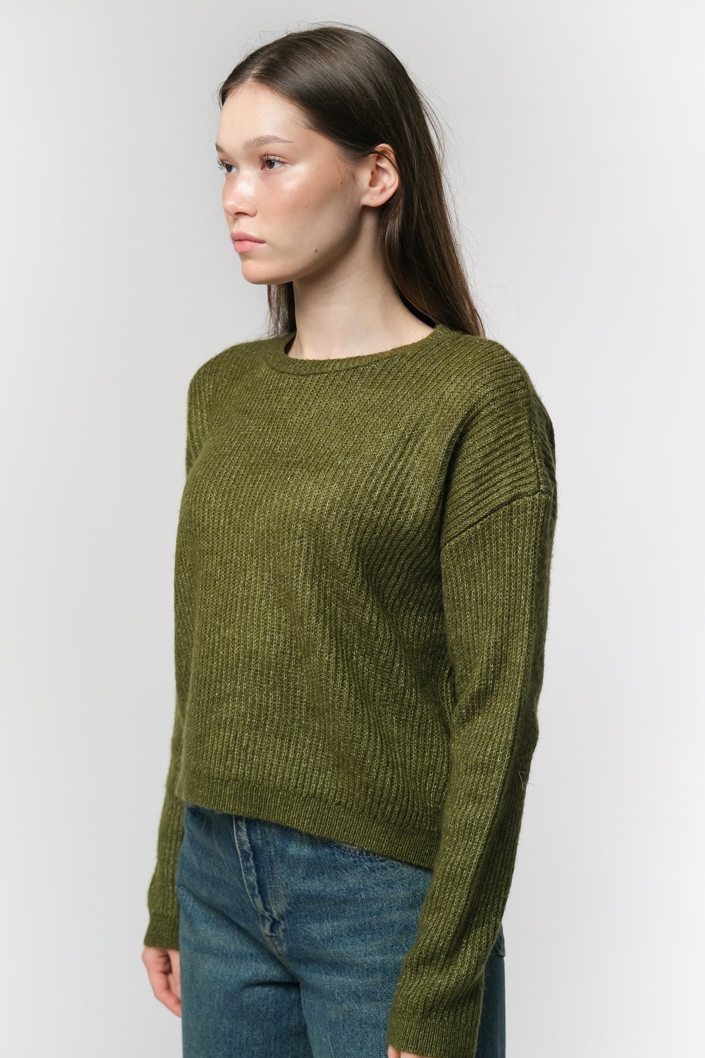 Olive Ribbed Knit Sweater