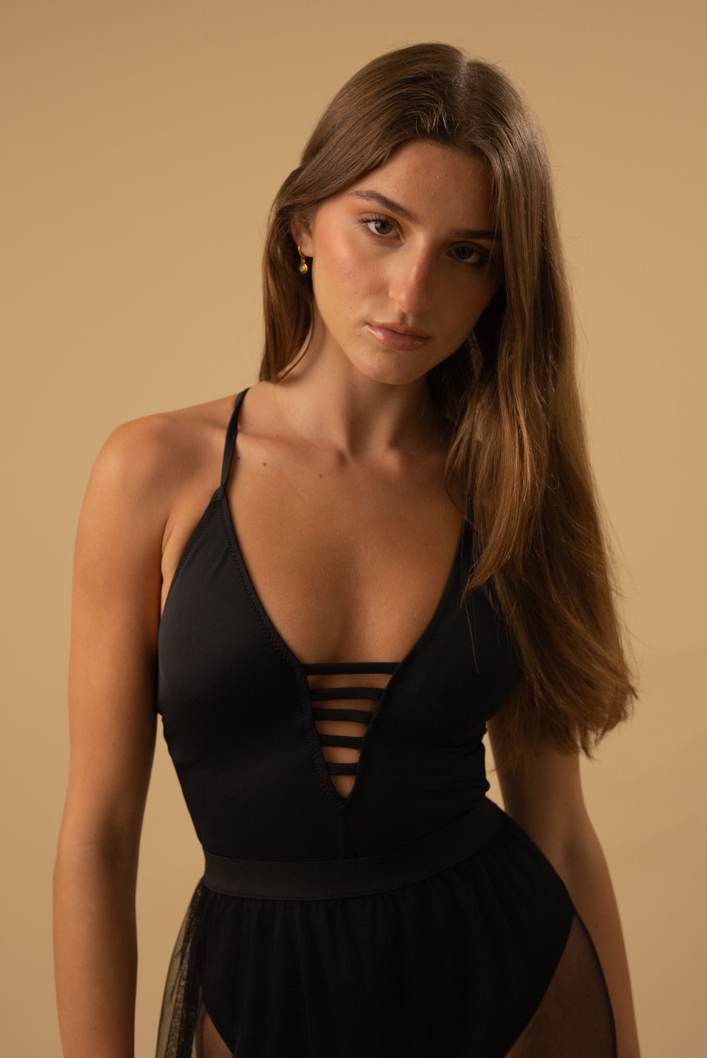 Black Plunge Strap Swimsuit