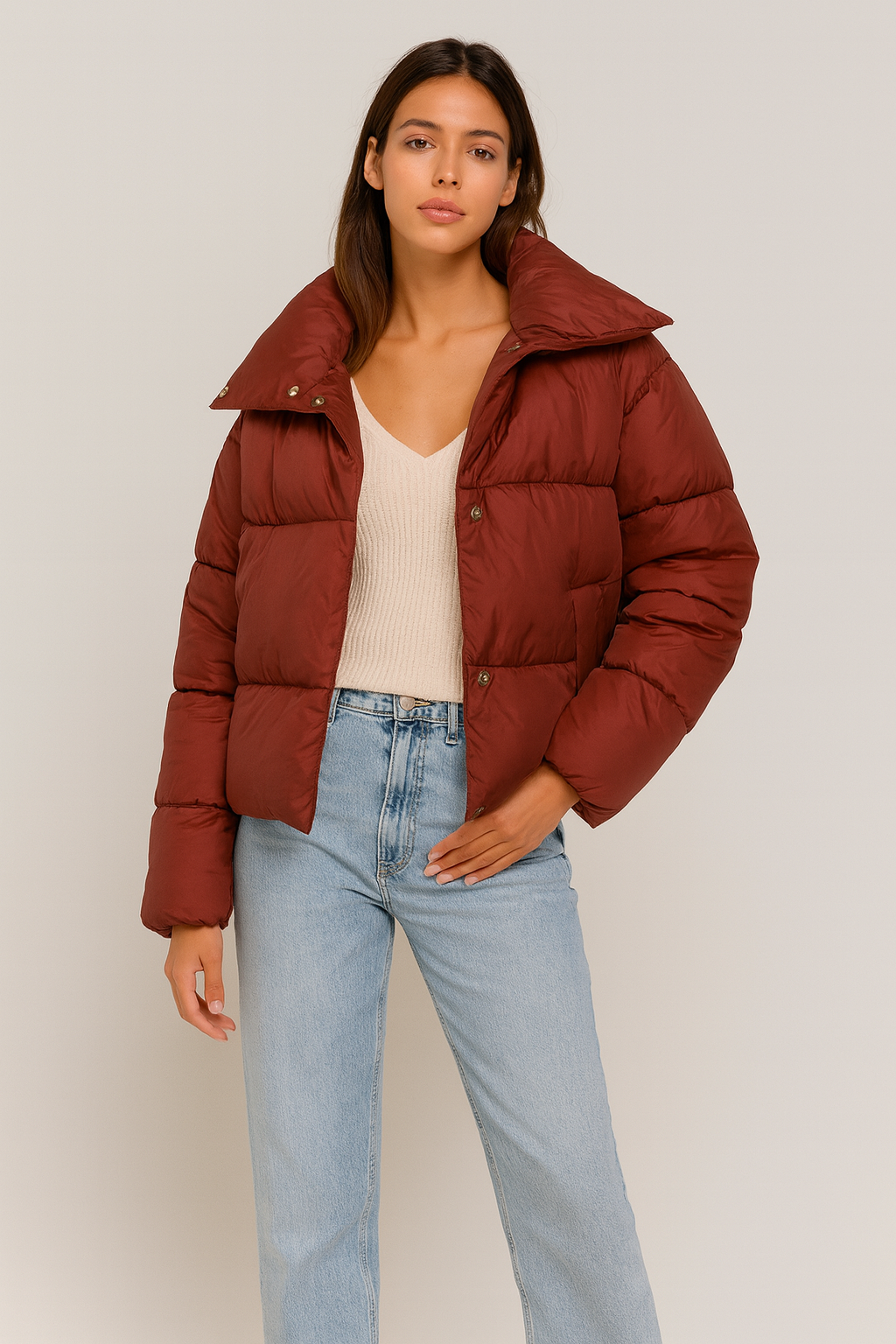 Burgundy puffer jacket